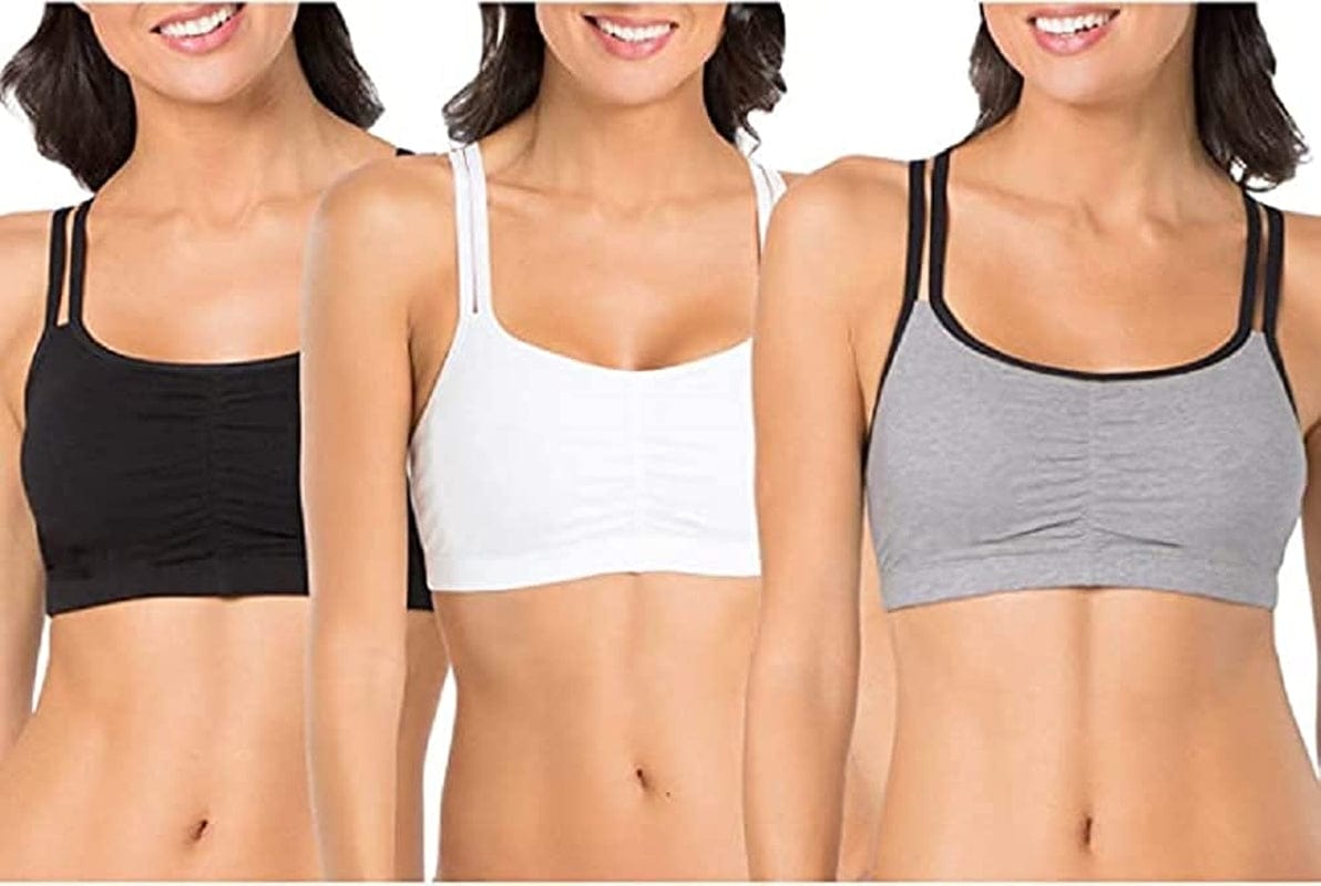 Women'S Spaghetti Strap Cotton Pullover Sports Bra Grey With Black/White/Black Hue / 3 / 32