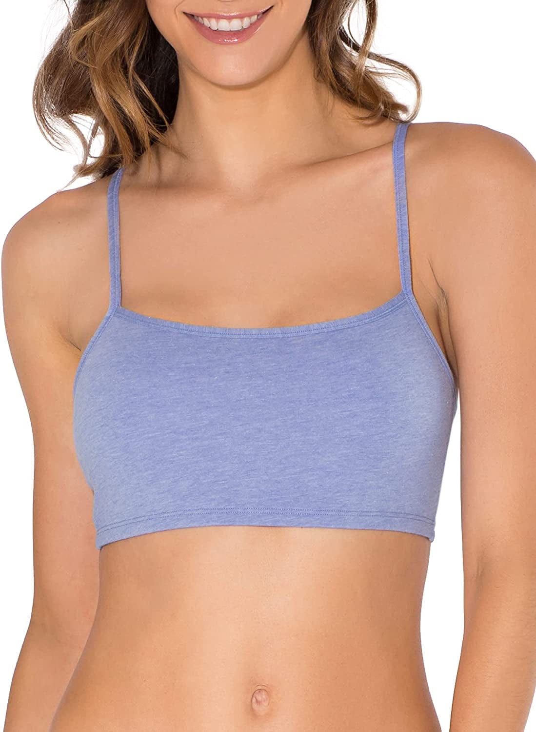 Women'S Spaghetti Strap Cotton Pullover Sports Bra Heather Grey/White/Heather Blue / 3 / 42