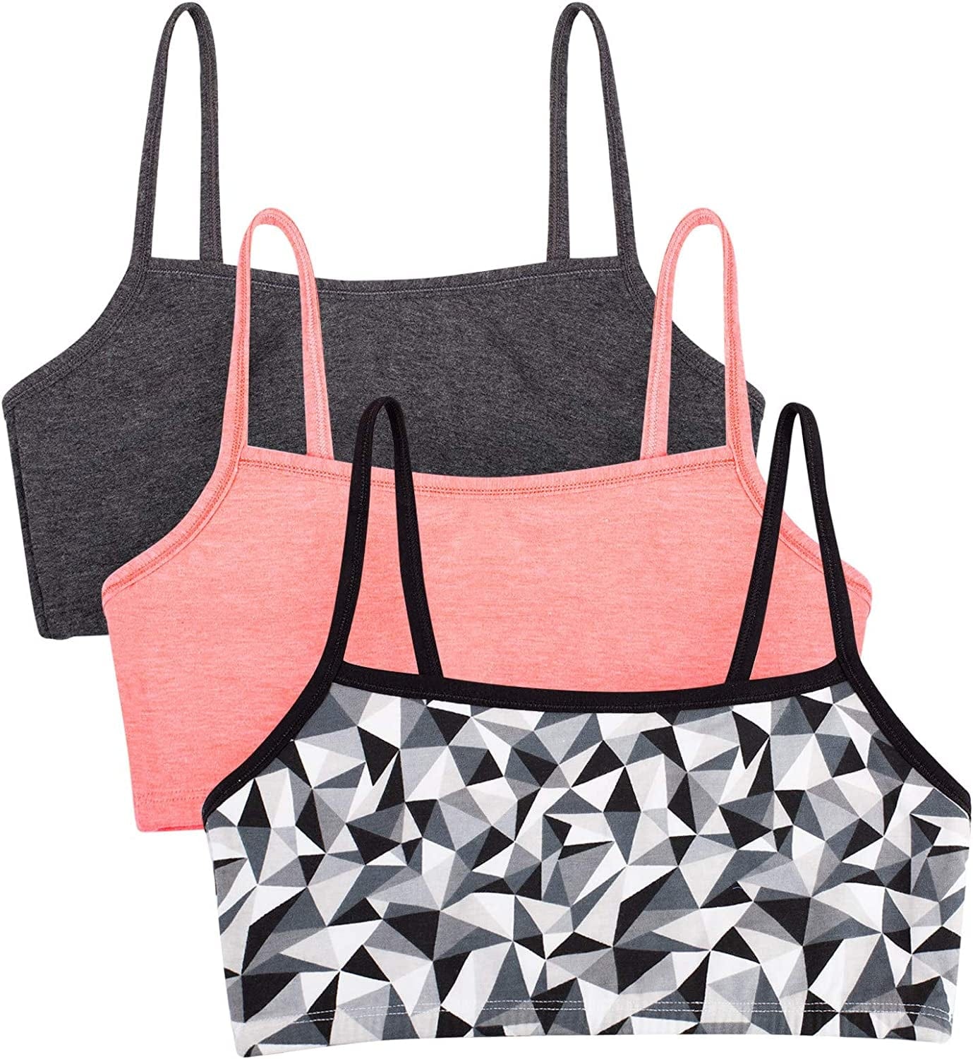Women'S Spaghetti Strap Cotton Pullover Sports Bra Kaleidescope/Charcoal/Punchy Peach / 3 / 32