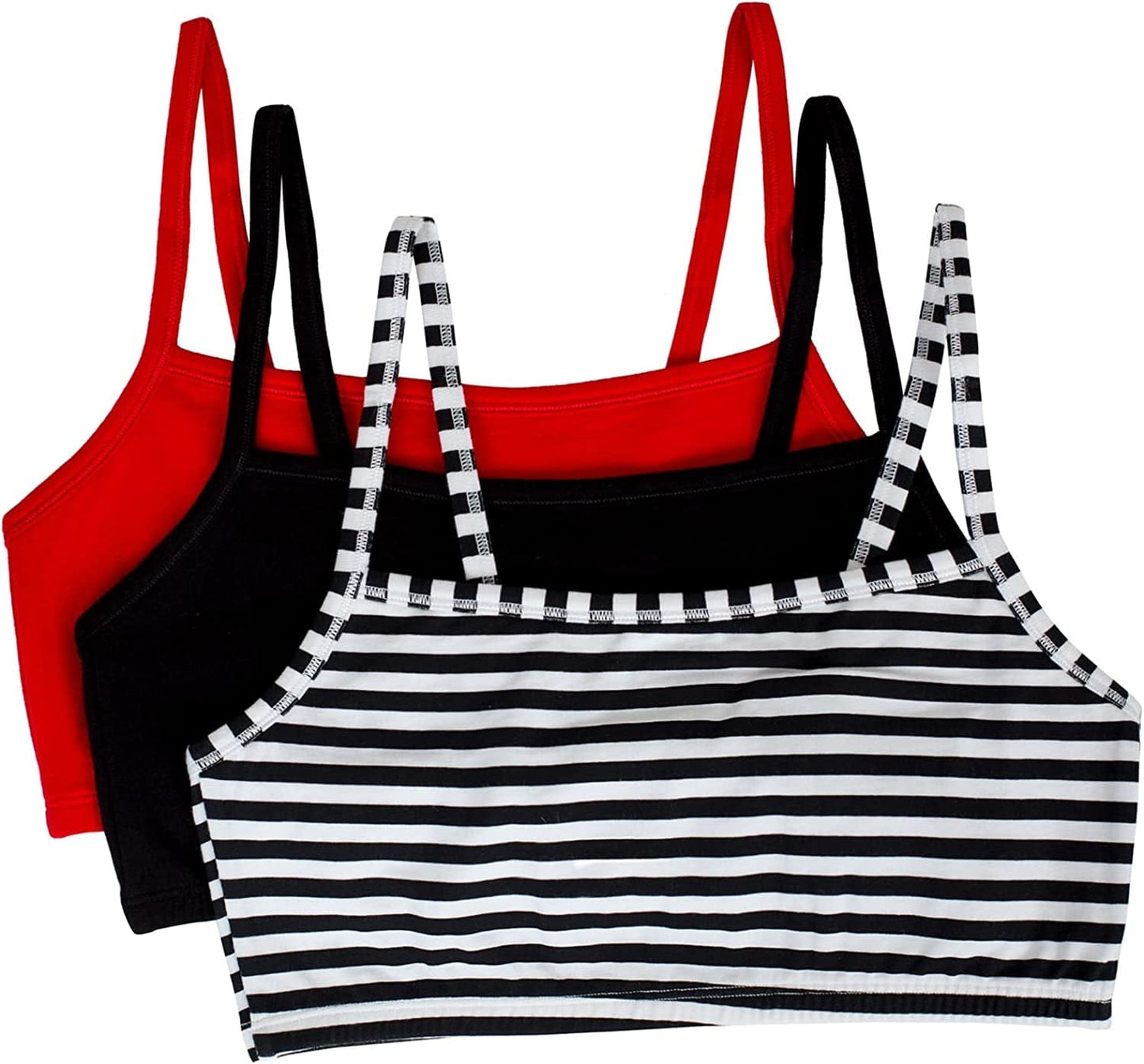 Women'S Spaghetti Strap Cotton Pullover Sports Bra Skinny Stripe/Black Hue/Red Hot / 3 / 36