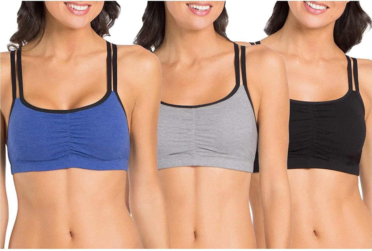 Women'S Spaghetti Strap Cotton Pullover Sports Bra Grey Heather/Navy Heather/Black / 3 / 40