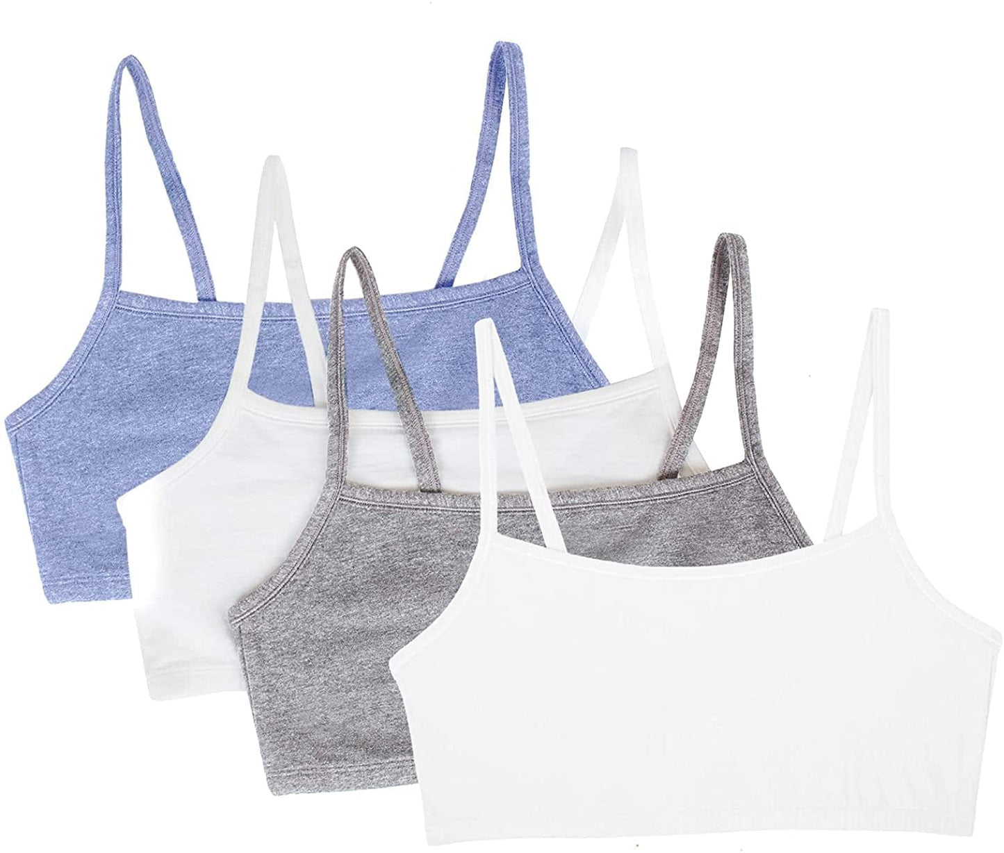 Women'S Spaghetti Strap Cotton Pullover Sports Bra Value Pack Heather Grey/White/White/Blue Heather 4-pack / 32