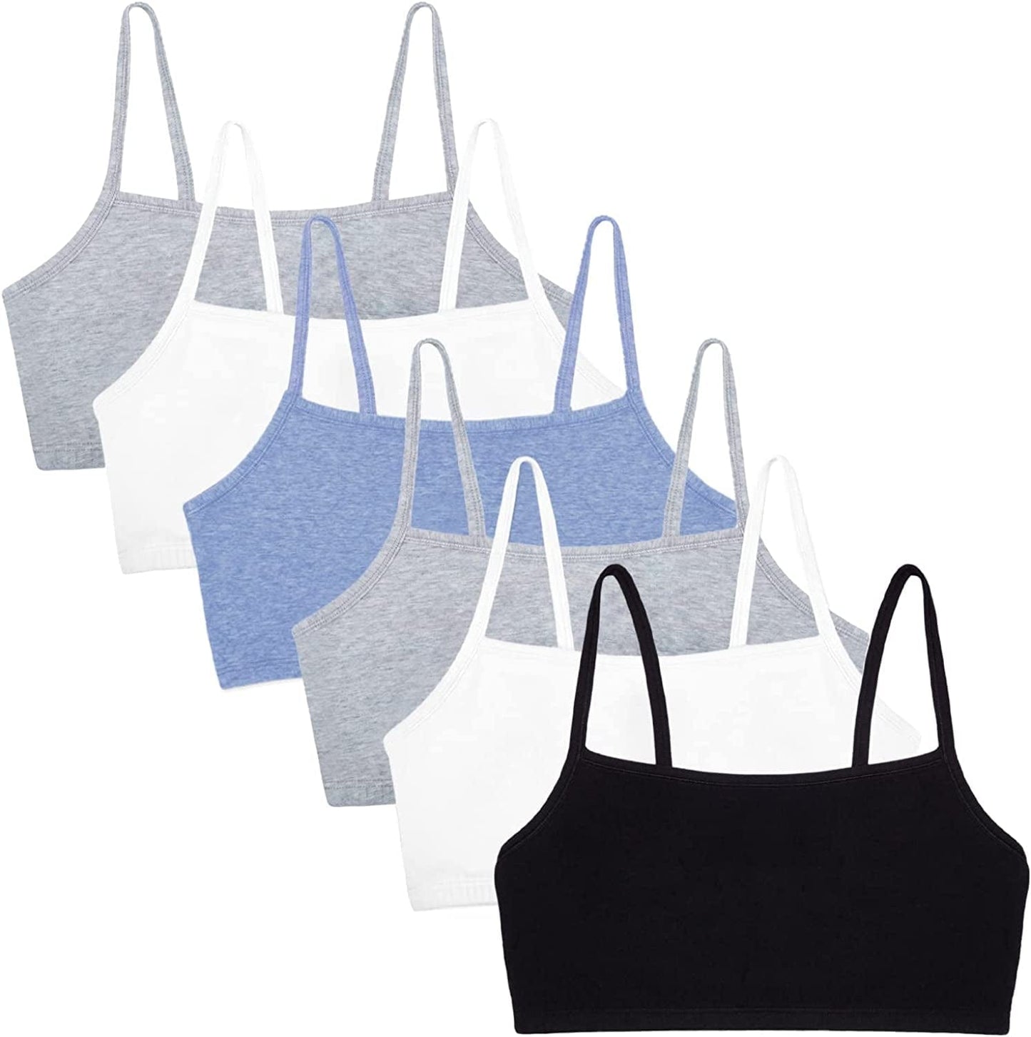 Women'S Spaghetti Strap Cotton Pullover Sports Bra Value Pack Heather Grey/Heather Grey/White/White/Heather Blue/Heather Blue / 38