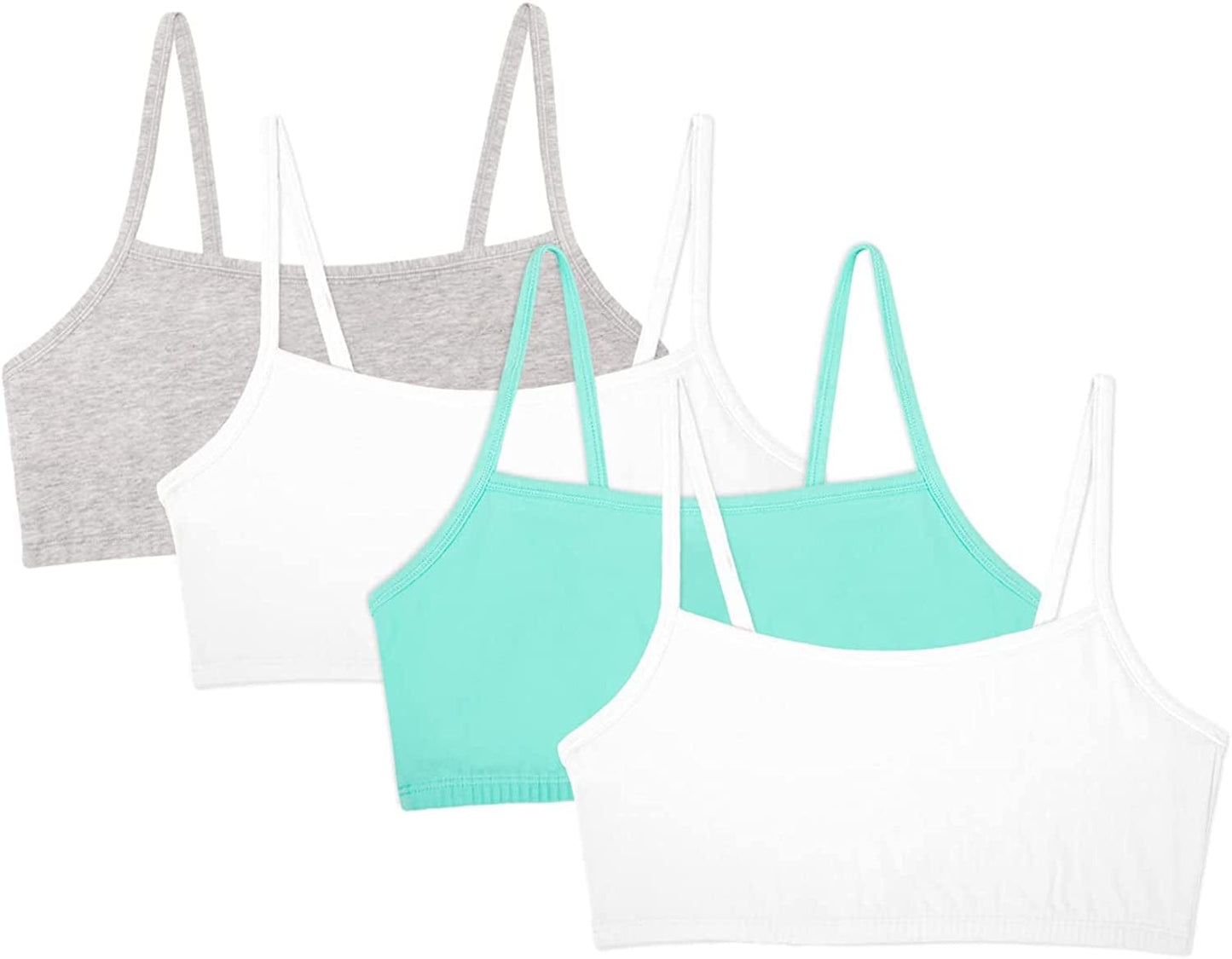 Women'S Spaghetti Strap Cotton Pullover Sports Bra Value Pack Mint Chip/White/Grey Heather/White / 40