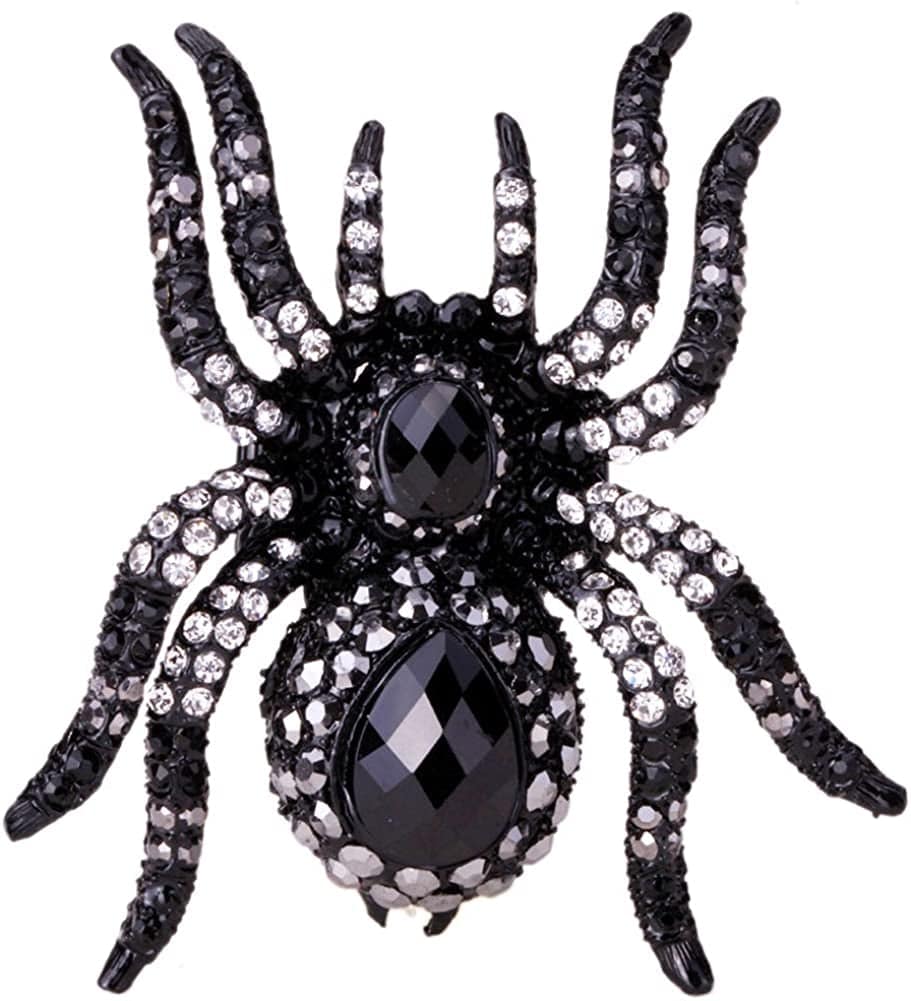Women'S Spider Stretch Rings Fit Finger Size 6.5 to 9 - Elastic Soft Band Perfect for Arthritis - Silk Scarf Holders - Lead & Nickle Free - 2-1/4 X 2-1/4 Inches - Halloween Costume Accessories Black metal black clear