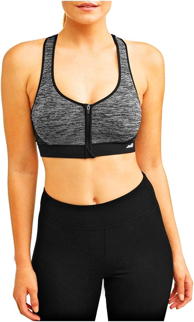 Women'S Sports Bra Black Space Dye Seamless Zipfront / Small