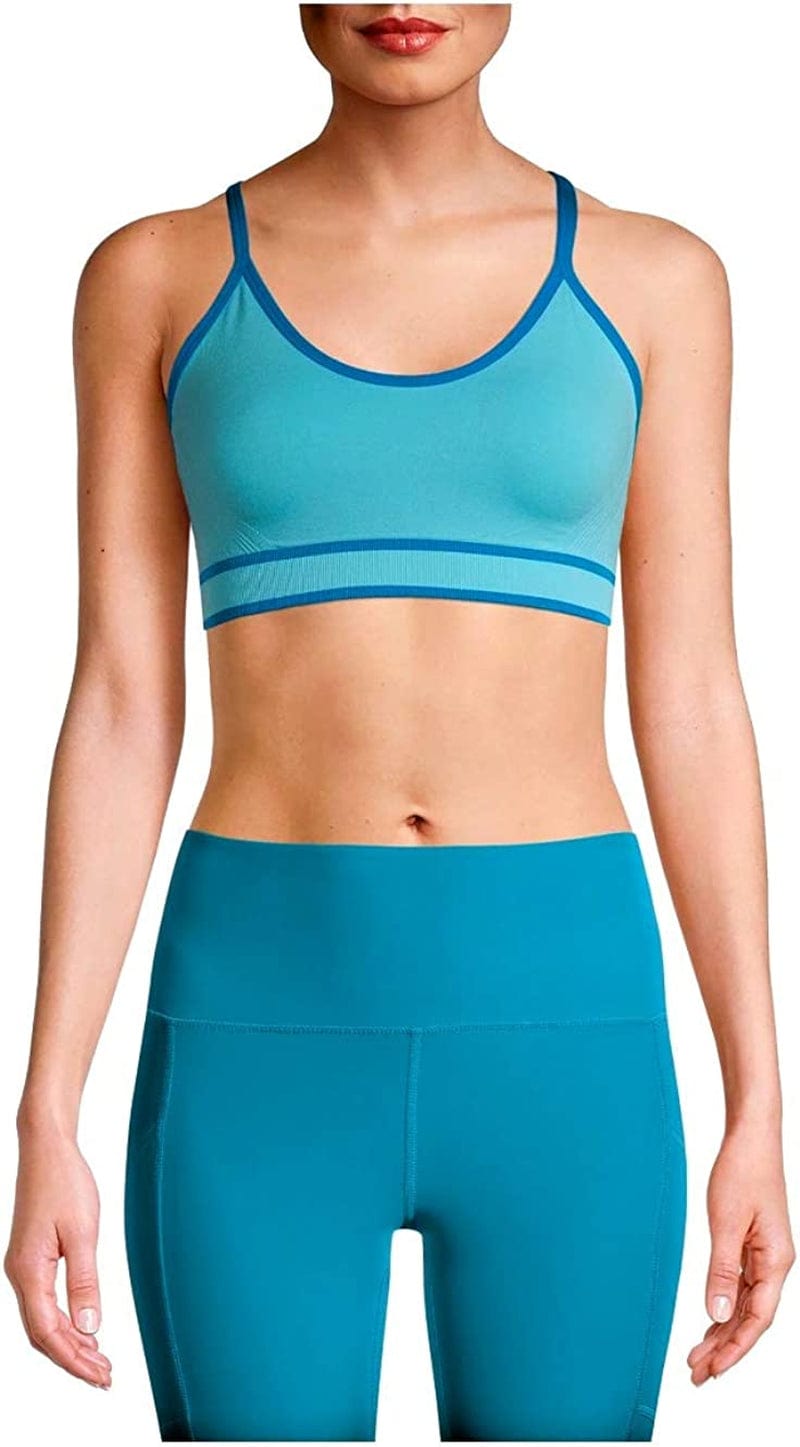 Women'S Sports Bra Blue Scoop Neck Adjustable Straps Seamless / M 8-10