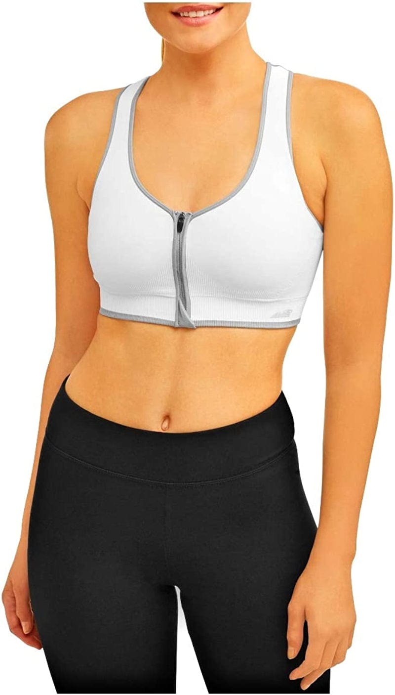 Women'S Sports Bra White Seamless Zipfront / Small