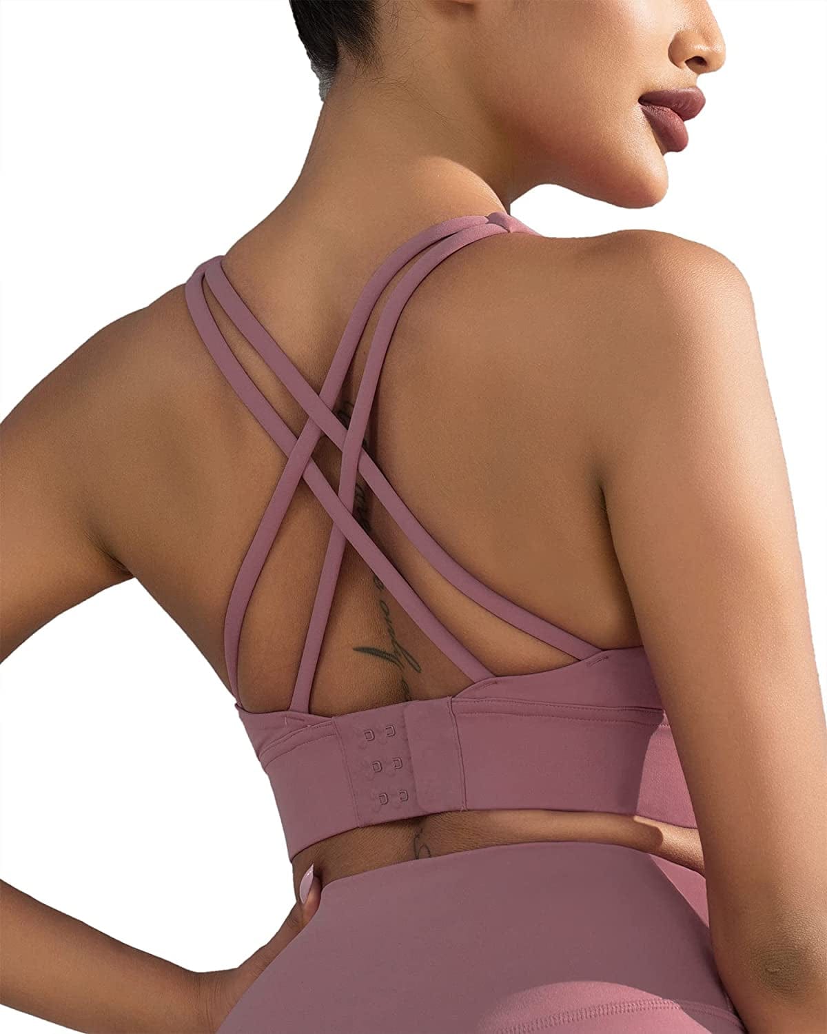 Women'S Sports Bra Padded Workout Shirts Shock-Absorbing Bra Yoga Tank Top Fitness Bra Pink Purple / X-Large