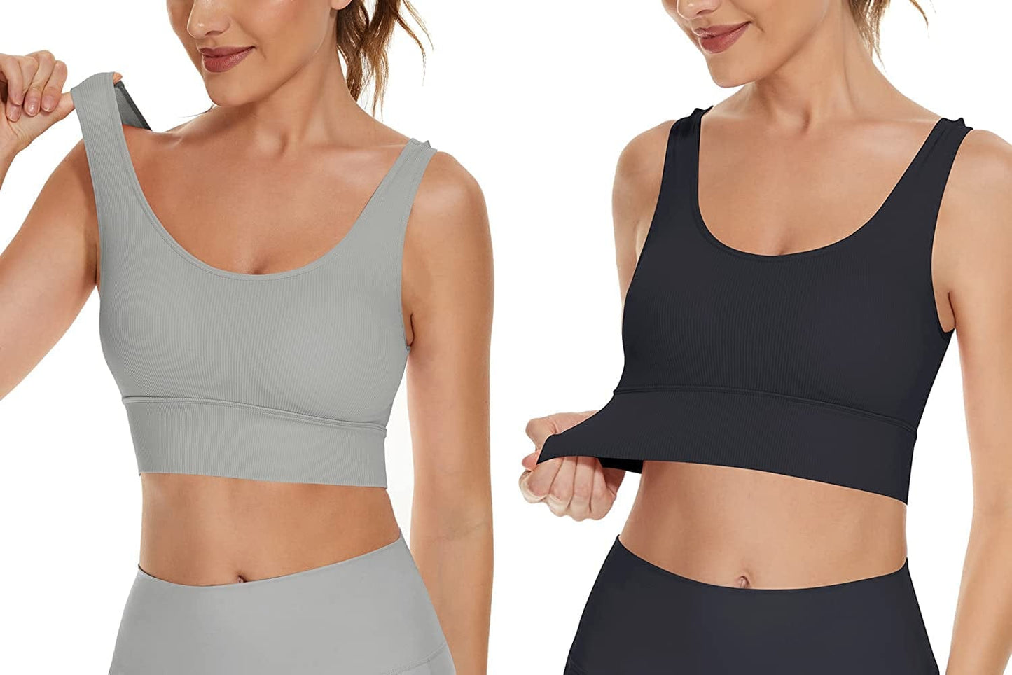 Women’S Sports Bra Ribbed Seamless Medium Support Workout Yoga Bras with Removable Pads