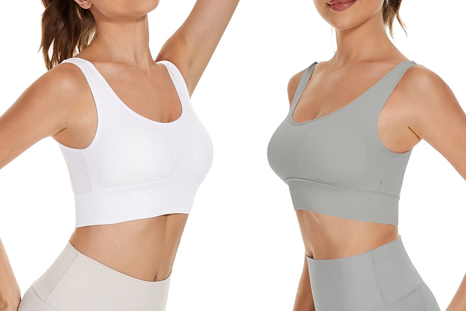 Women’S Sports Bra Ribbed Seamless Medium Support Workout Yoga Bras with Removable Pads