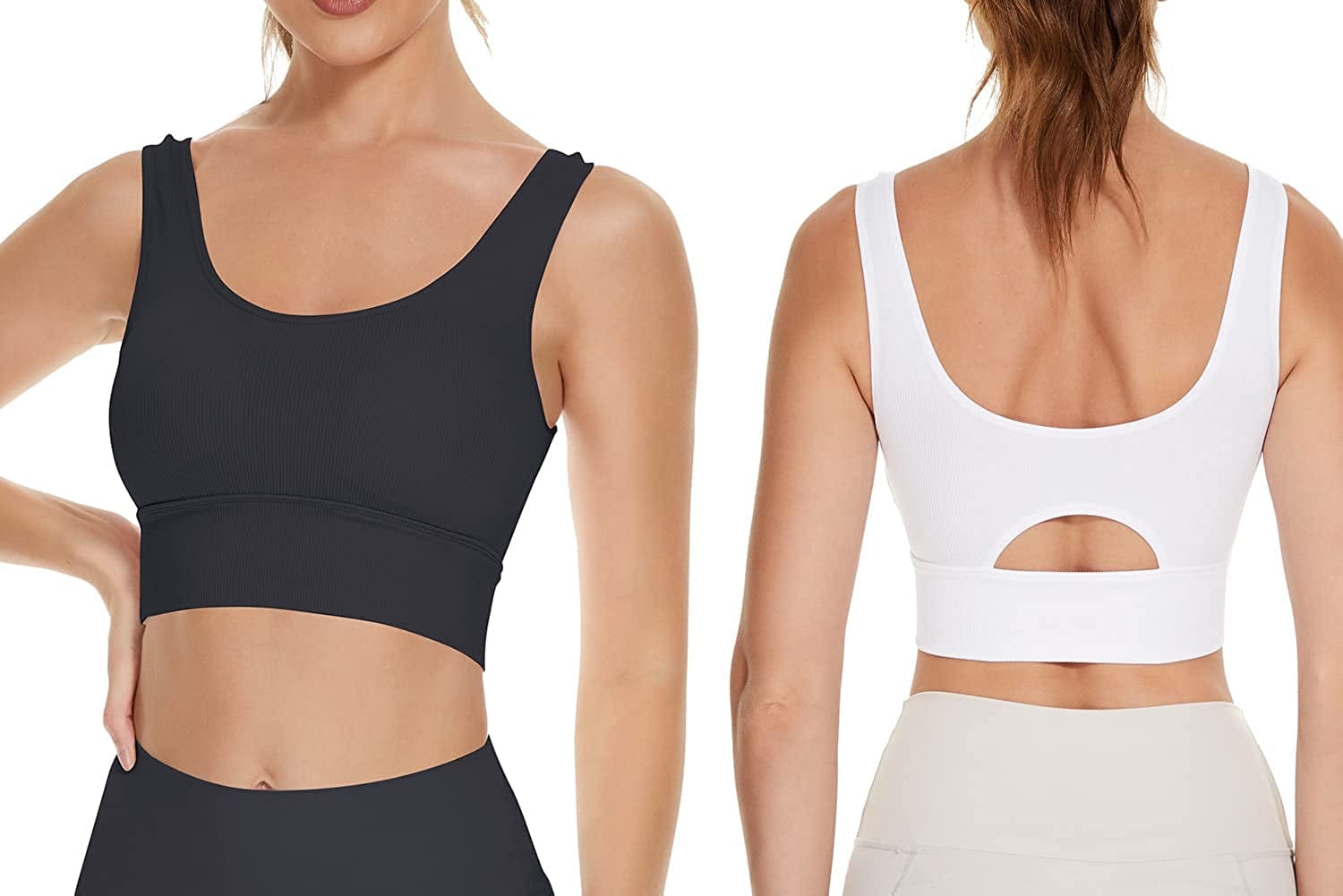 Women’S Sports Bra Ribbed Seamless Medium Support Workout Yoga Bras with Removable Pads