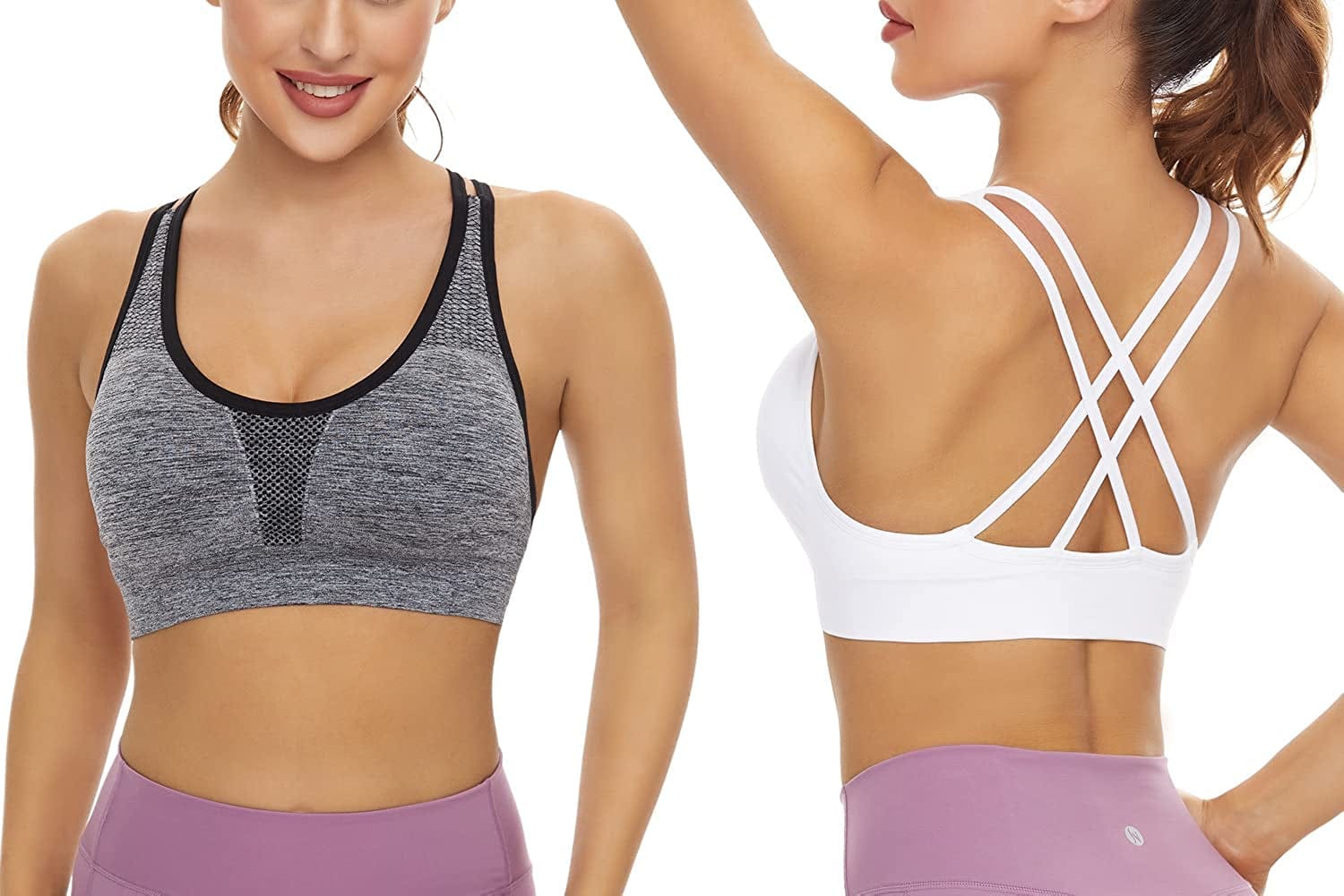 Women’S Sports Bras 3 Pack Crisscross Back Yoga Bras Medium Support Workout Bras with Removable Pads