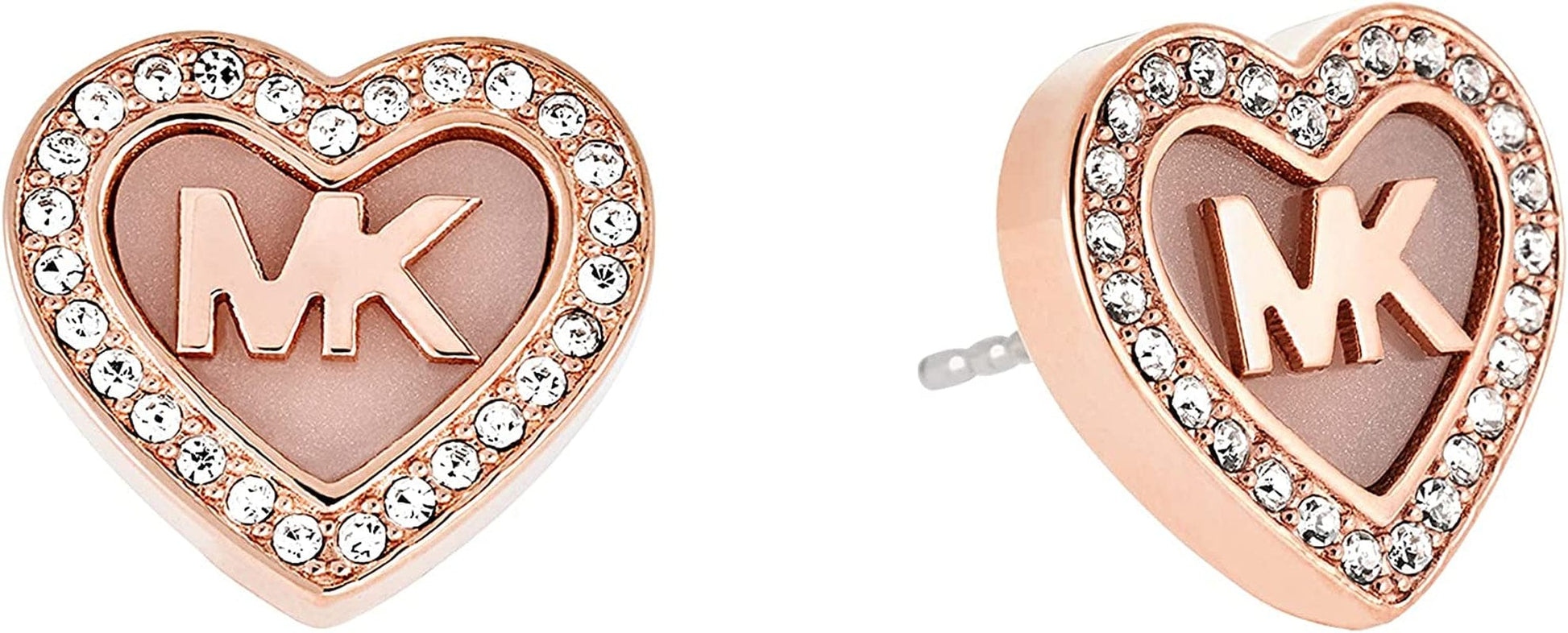 Women'S Stainless Steel Heart Shaped Stud Earrings with Crystal Accents ROSE LOGO HEART GLITZ