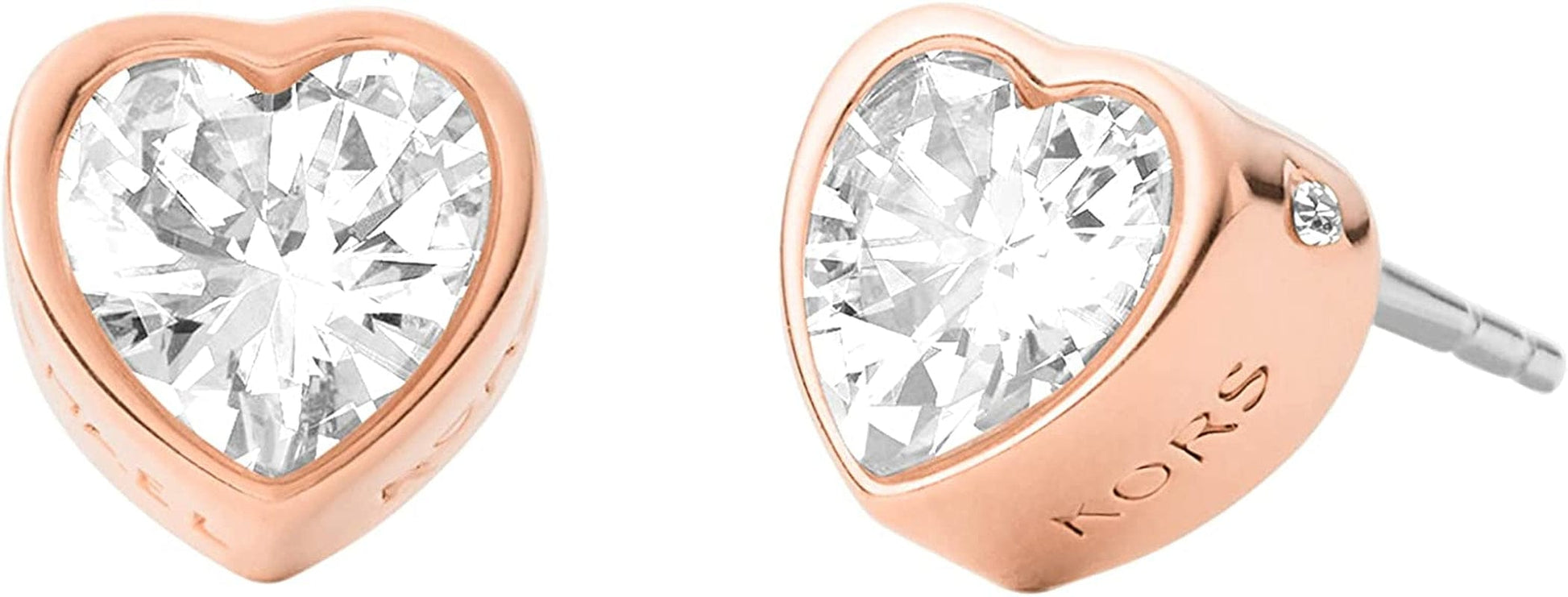 Women'S Stainless Steel Heart Shaped Stud Earrings with Crystal Accents ROSE ETCHED HEART