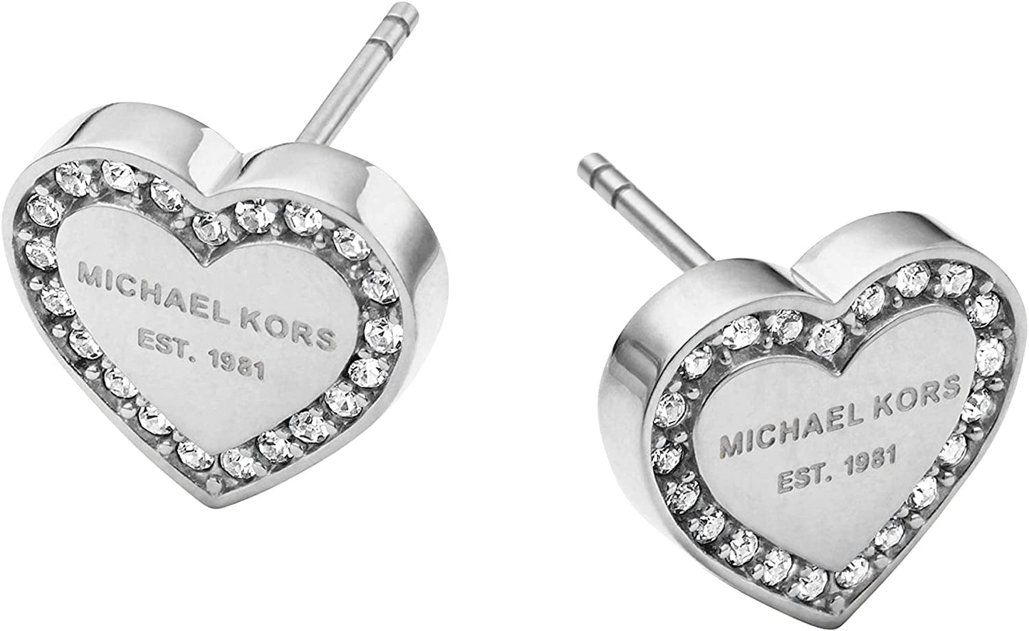 Women'S Stainless Steel Heart Shaped Stud Earrings with Crystal Accents SILVER HEART GLITZ