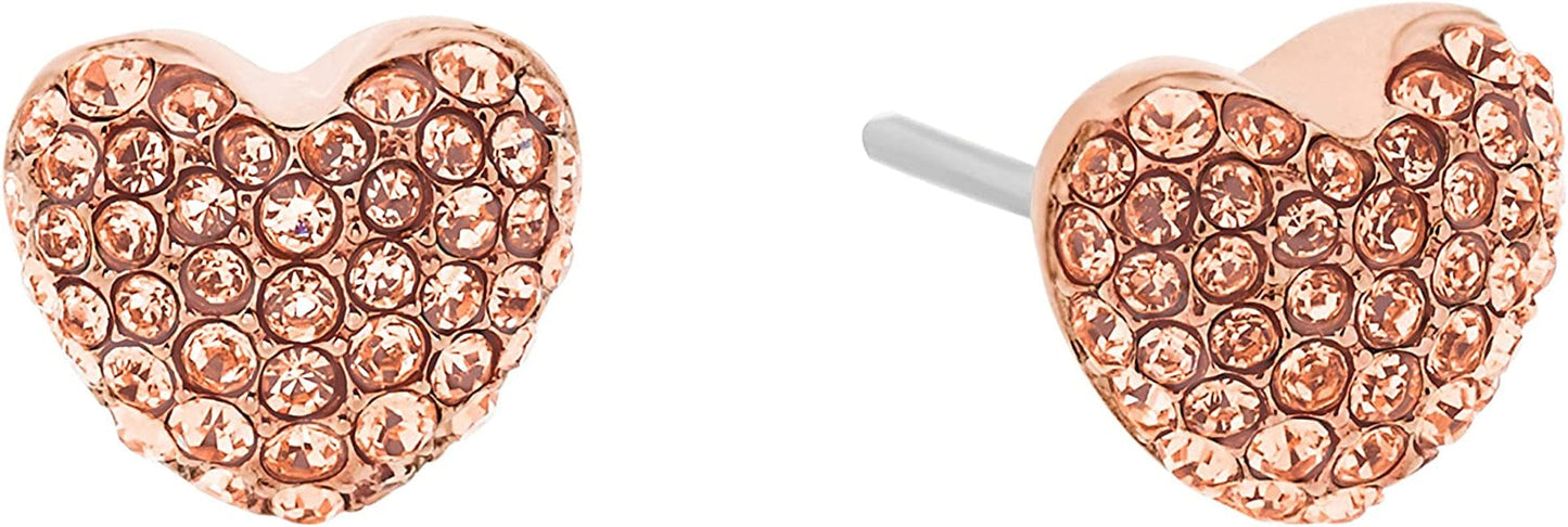 Women'S Stainless Steel Heart Shaped Stud Earrings with Crystal Accents ROSE GOLD HEART PAVE