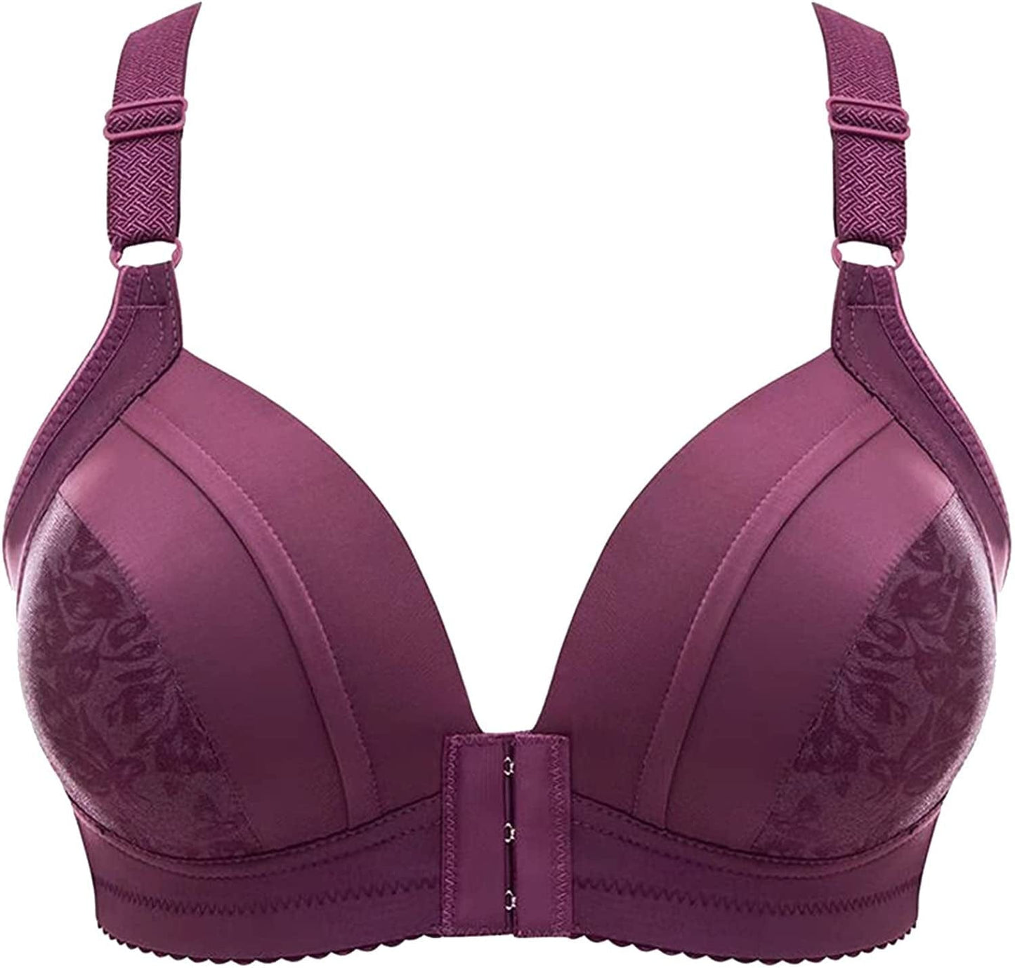Women'S Steel Ring Thin Front Button Bras, plus Size Push up Breathable Comfort Underwear Wireless Bra Purple / 40