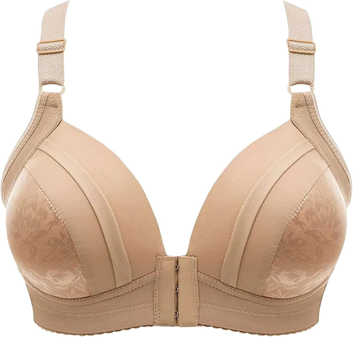 Women'S Steel Ring Thin Front Button Bras, plus Size Push up Breathable Comfort Underwear Wireless Bra Khaki / 38