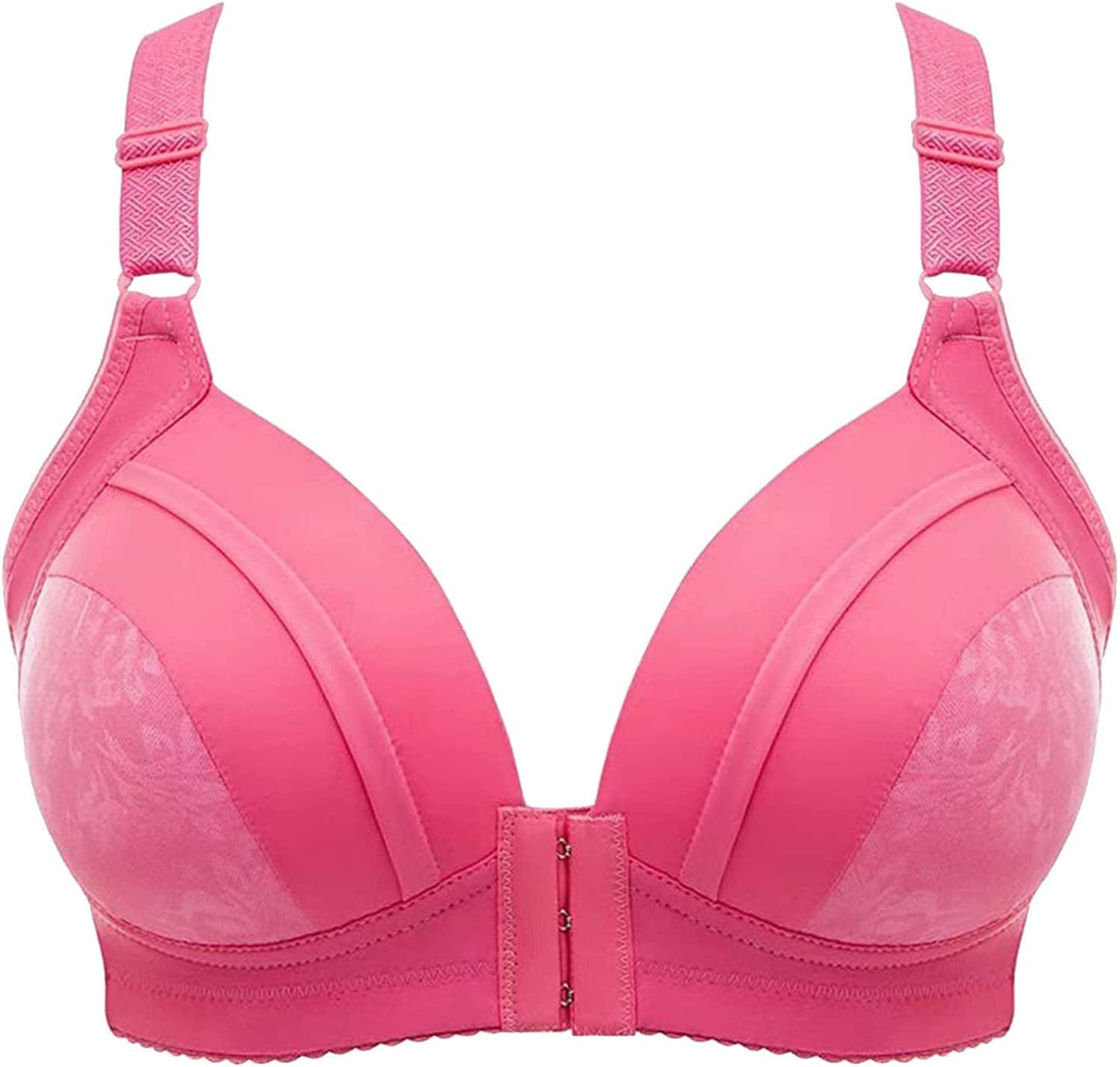 Women'S Steel Ring Thin Front Button Bras, plus Size Push up Breathable Comfort Underwear Wireless Bra Hot Pink / 42