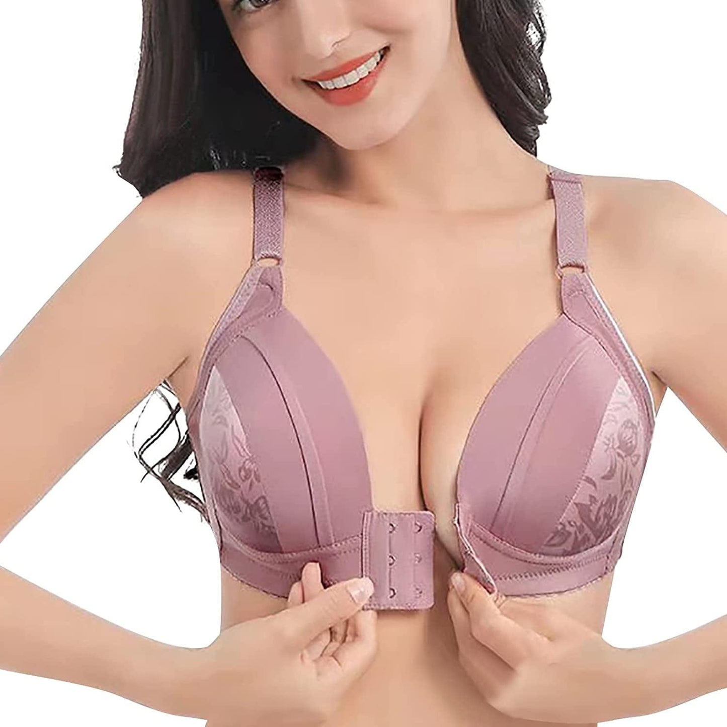 Women'S Steel Ring Thin Front Button Bras, plus Size Push up Breathable Comfort Underwear Wireless Bra