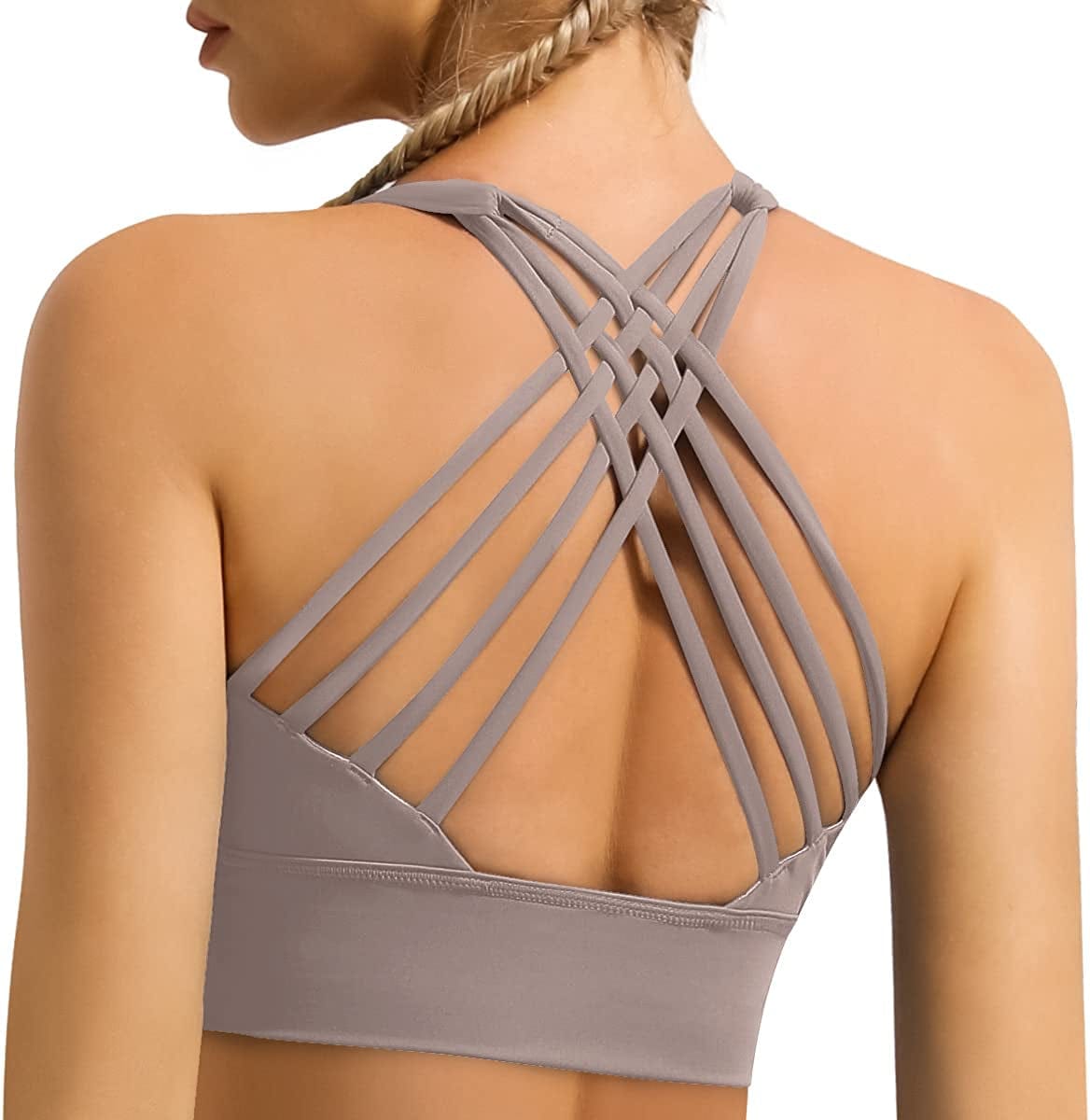 Women'S Strappy Longline Sports Bra Crisscross Back Medium Support Padded Workout Tank Yoga Crop Top #1 Purple / X-Large