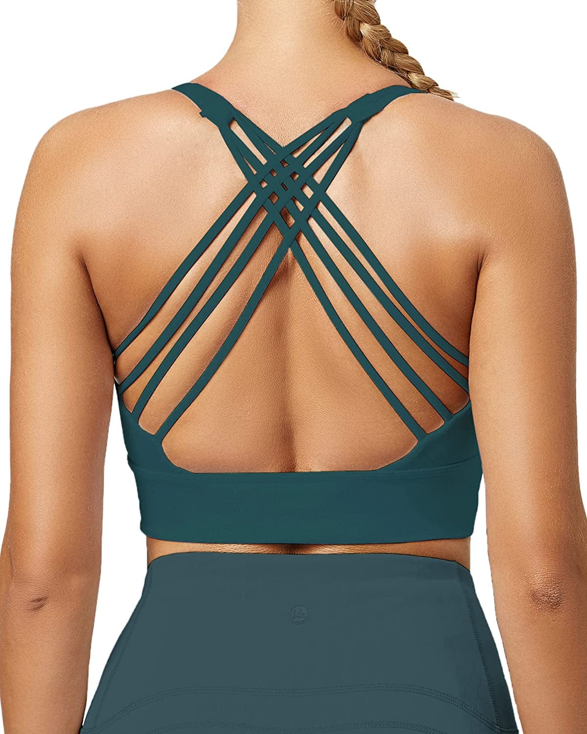 Women'S Strappy Longline Sports Bra Crisscross Back Medium Support Padded Workout Tank Yoga Crop Top #1 Teal / XX-Large