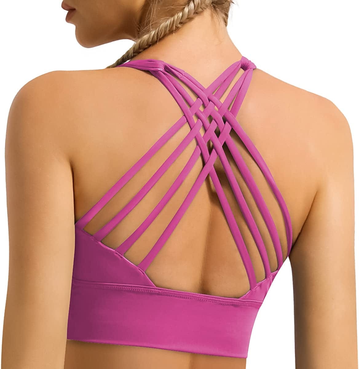 Women'S Strappy Longline Sports Bra Crisscross Back Medium Support Padded Workout Tank Yoga Crop Top #1 Vivid Purple / XX-Large