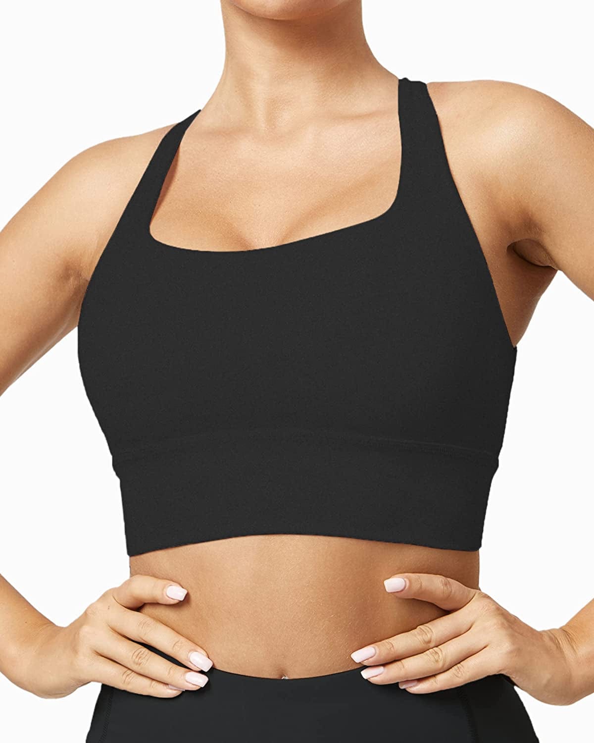 Women'S Strappy Longline Sports Bra Crisscross Back Medium Support Padded Workout Tank Yoga Crop Top