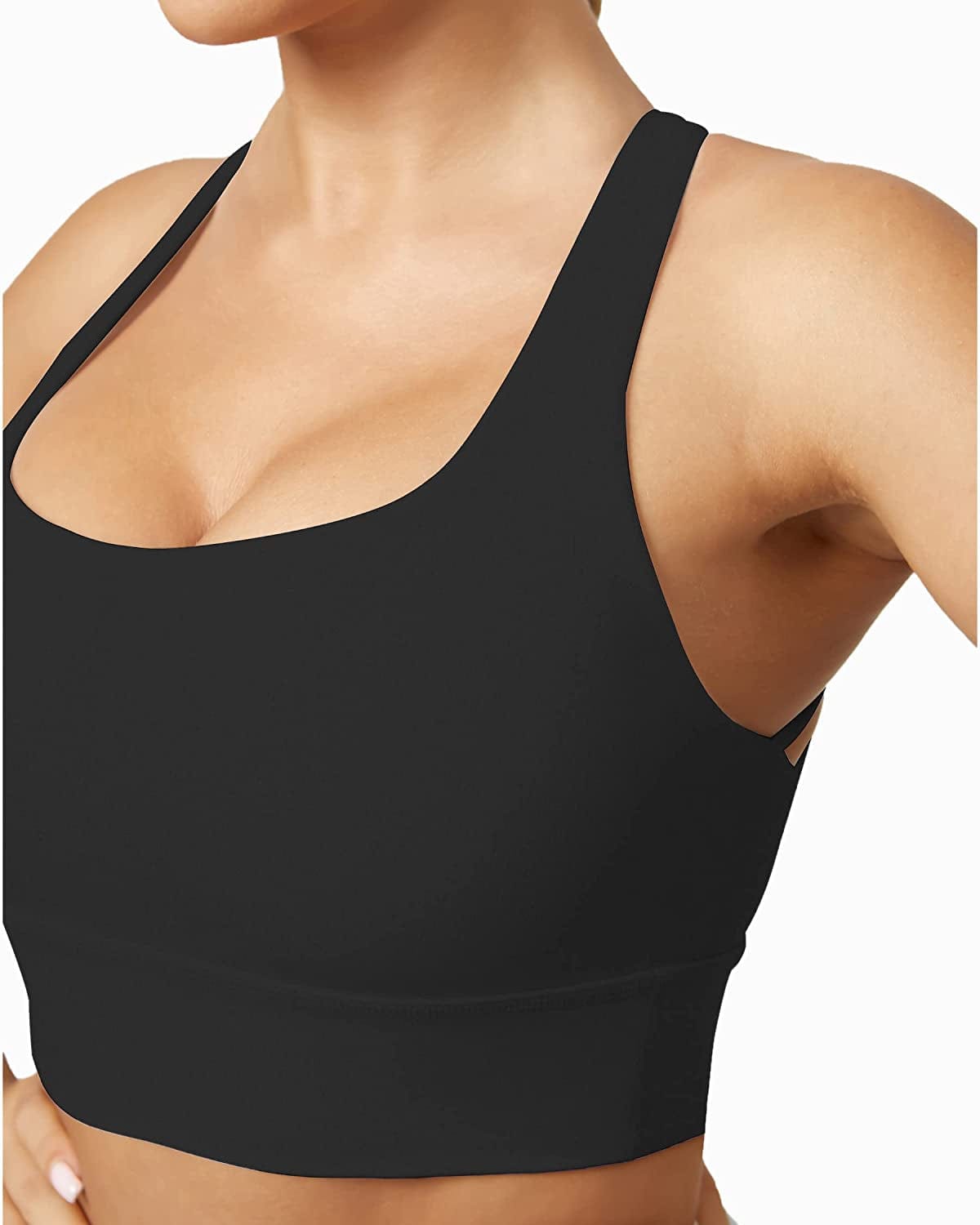 Women'S Strappy Longline Sports Bra Crisscross Back Medium Support Padded Workout Tank Yoga Crop Top