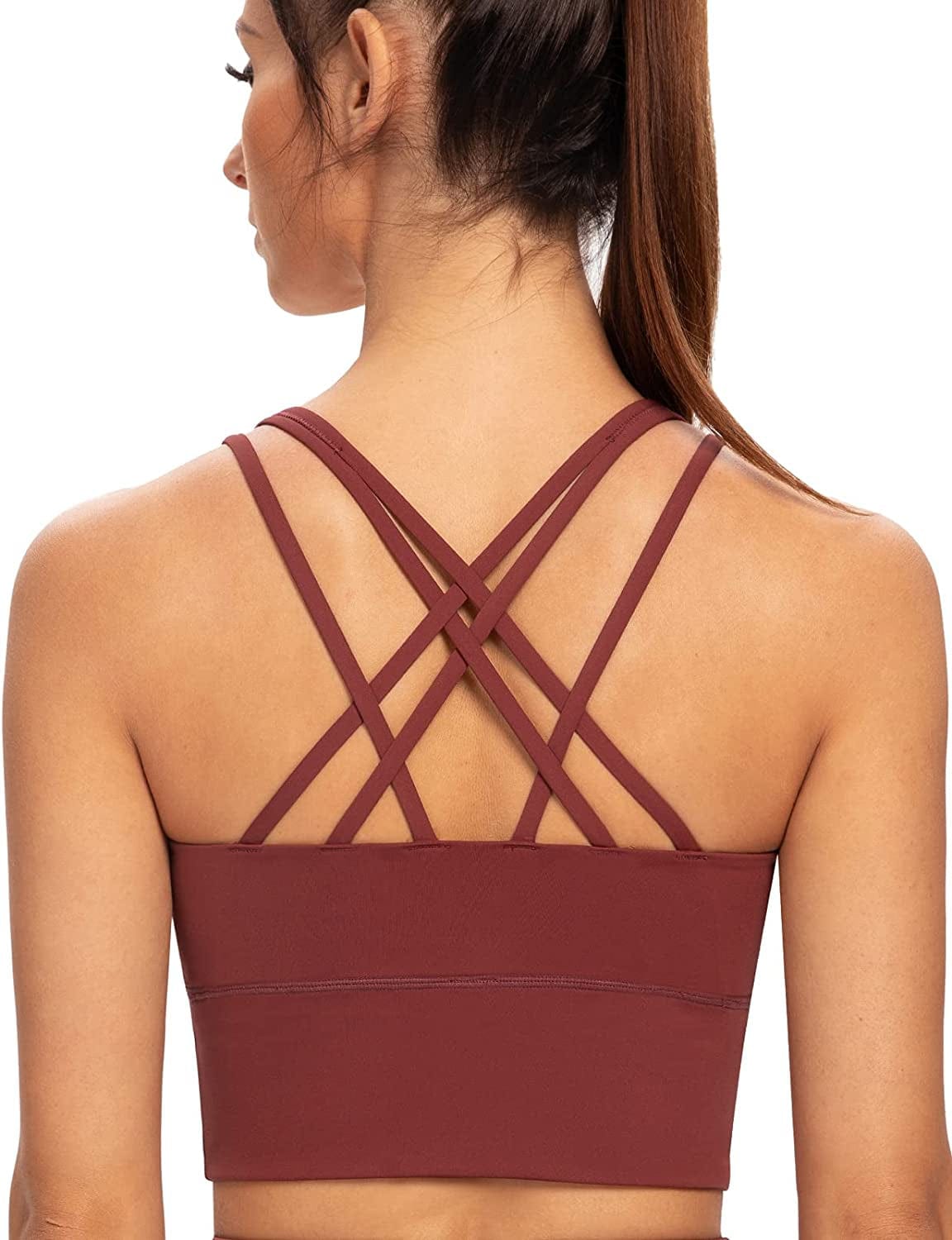Women'S Strappy Longline Yoga Sports Bra Padded Wireless Crop Top Cami Tank Top Cabernet Red / X-Large Plus