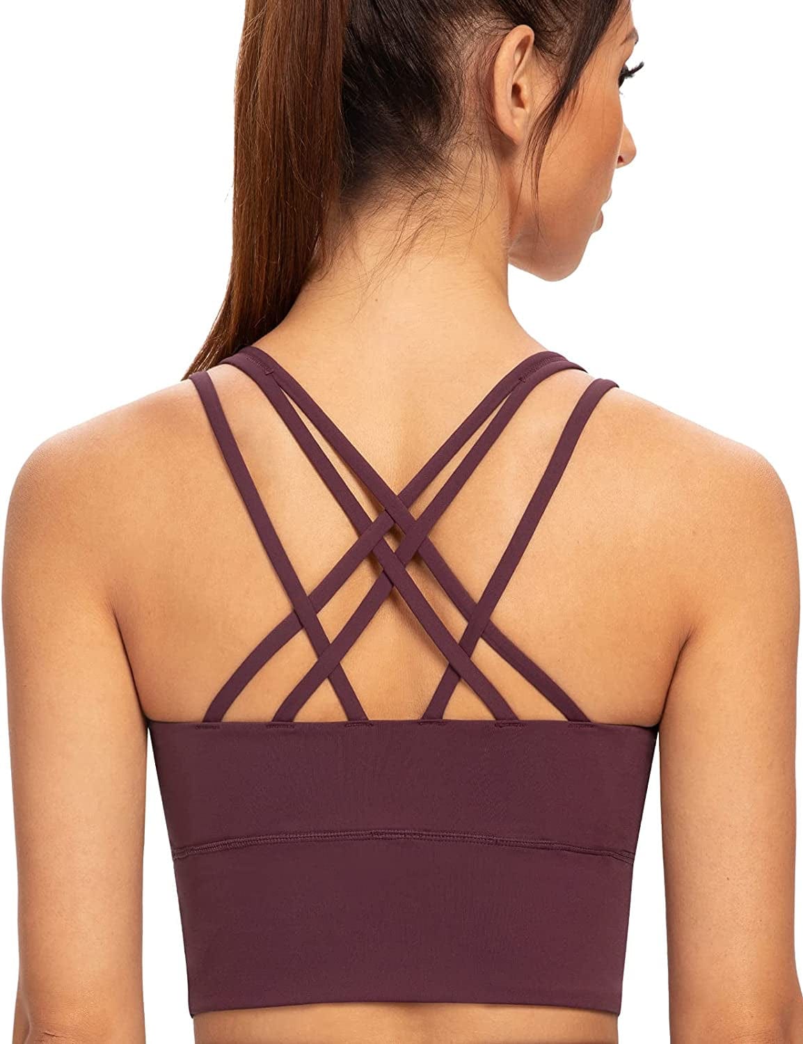 Women'S Strappy Longline Yoga Sports Bra Padded Wireless Crop Top Cami Tank Top Fig Purple / X-Large Plus