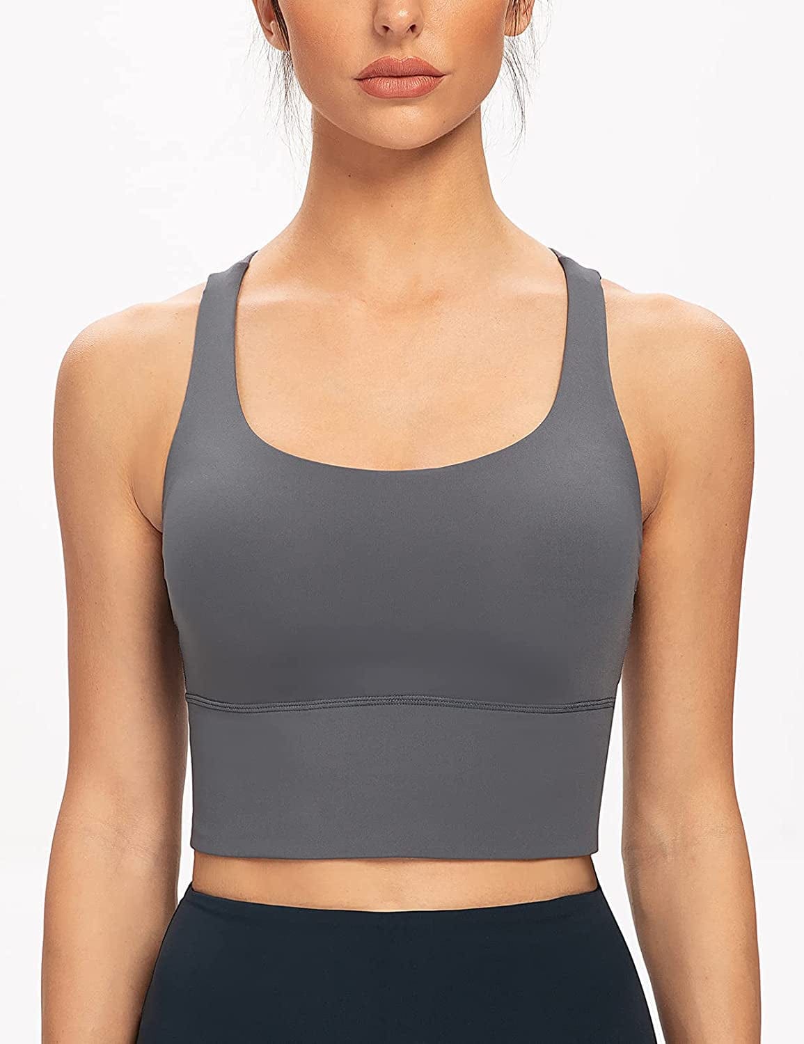 Women'S Strappy Longline Yoga Sports Bra Padded Wireless Crop Top Cami Tank Top