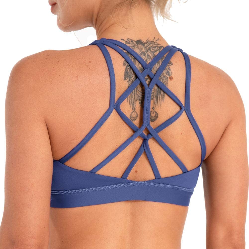 Women'S Strappy Sports Bra Medium Impact Sexy Crisscross Back Padded Workout Running Yoga Bra Twilight Blue-1 / X-Small