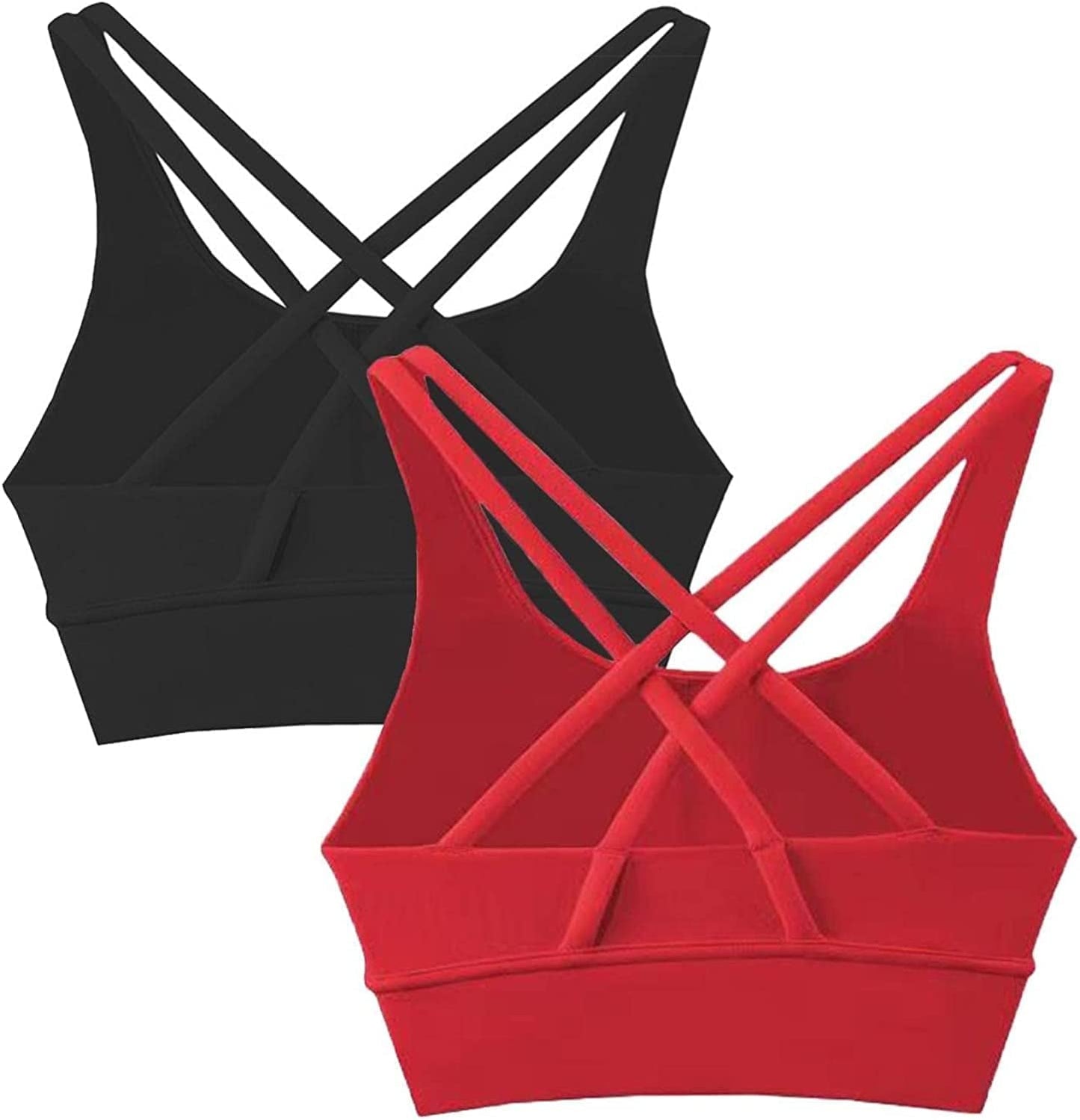 Women'S Strappy Sports Bras Fitness Workout Padded Yoga Bra Criss Cross Back Red+black / X-Large