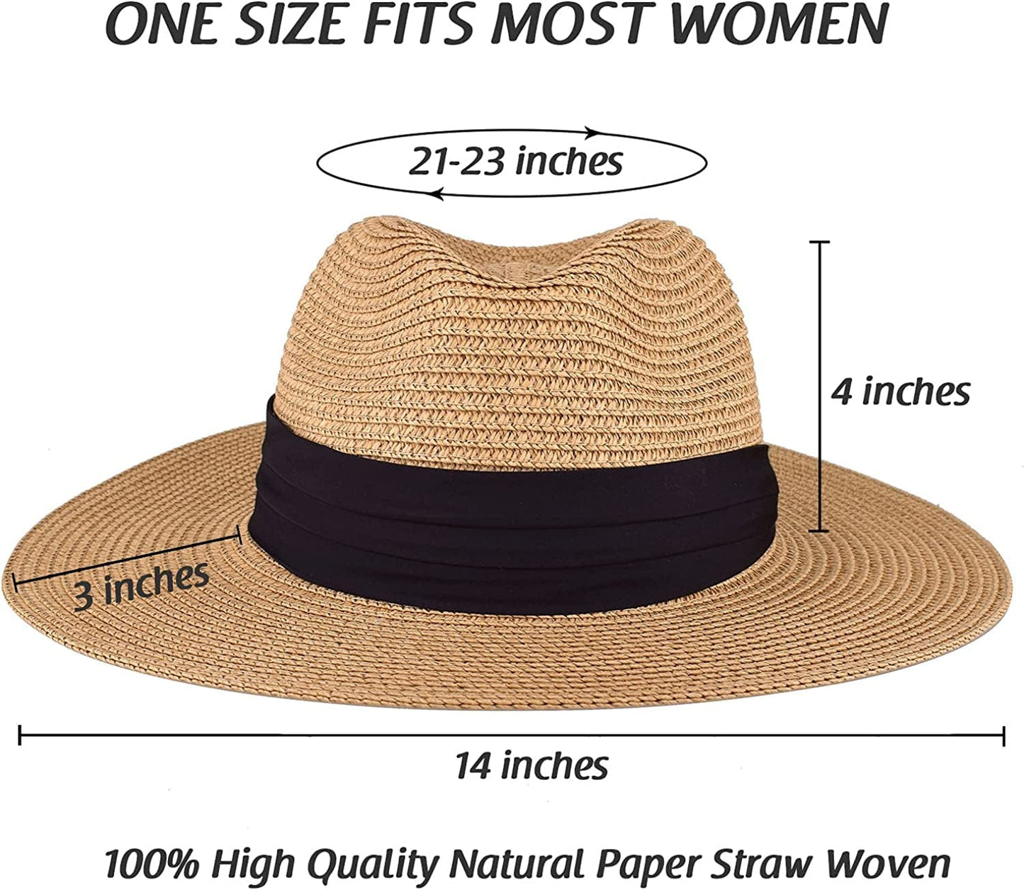 Women'S Straw Panama Hat, Adjustable Fedora Hat with Removable Chin Cord for Sun Protection Travel Beach Graden Fishing Apparel & Accessories > Clothing Accessories > Hats EINSKEY