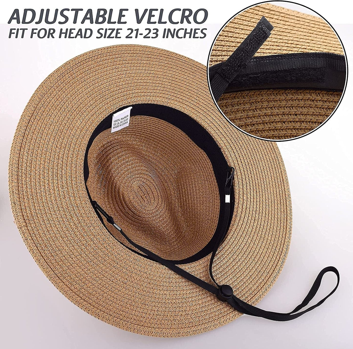 Women'S Straw Panama Hat, Adjustable Fedora Hat with Removable Chin Cord for Sun Protection Travel Beach Graden Fishing Apparel & Accessories > Clothing Accessories > Hats EINSKEY