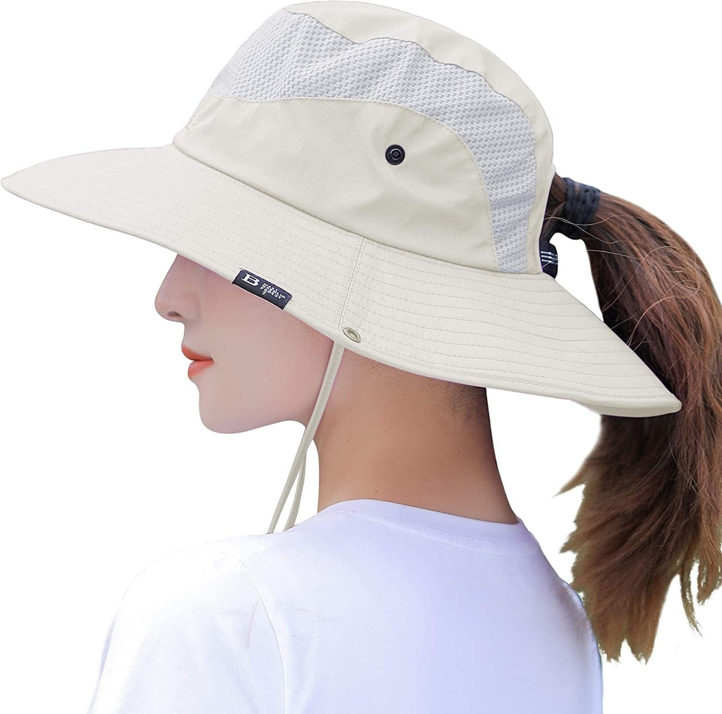Women'S Summer Sun Outdoor UV Protection Foldable Mesh Wide Brim Beach Fishing Bucket Hat Apparel & Accessories > Clothing Accessories > Hats Muryobao Beige
