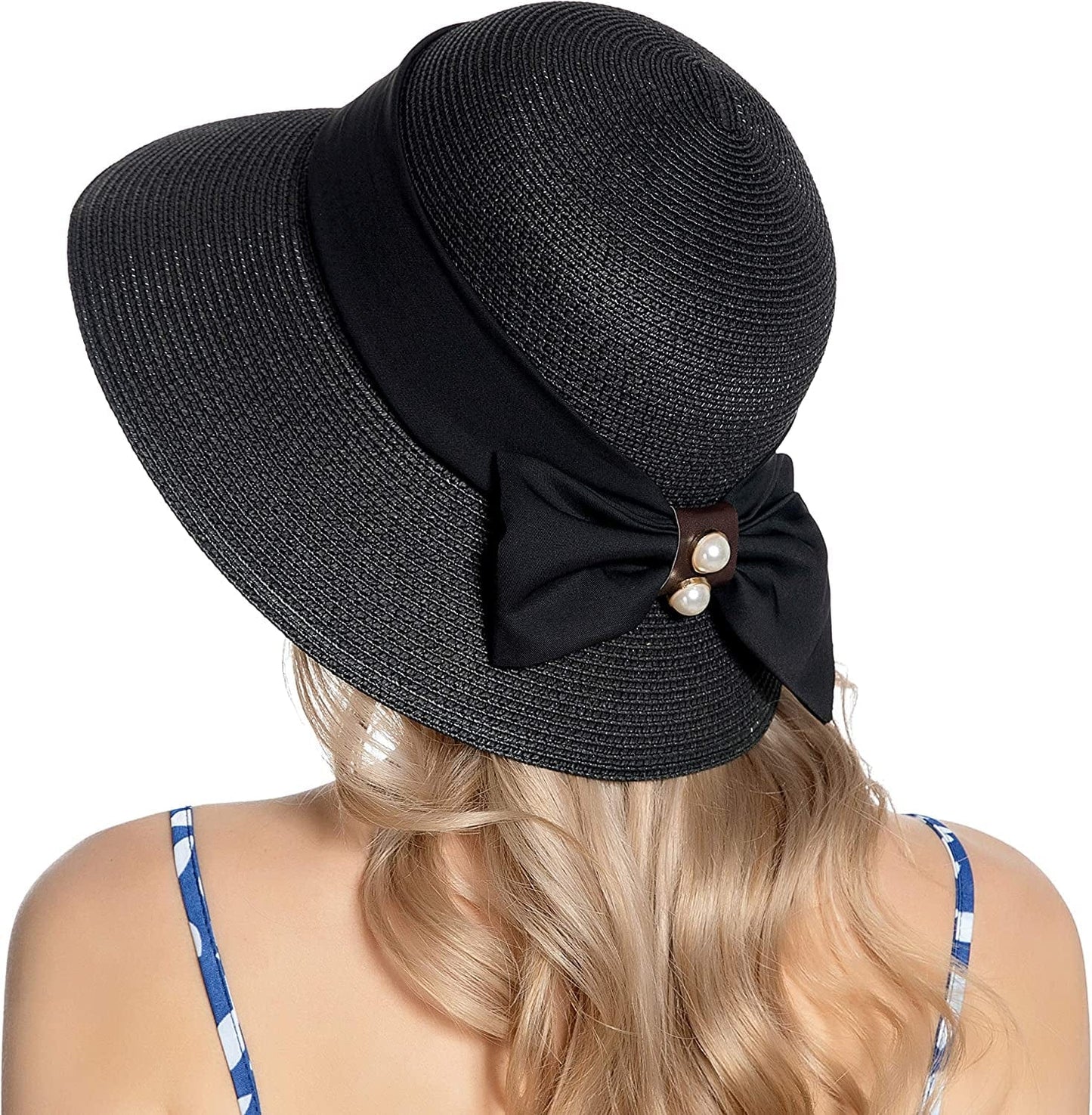 Women'S Sun Hat Wide Brim Foldable Straw Hats Summer Travel Beach Cap Apparel & Accessories > Clothing Accessories > Hats Muryobao Black