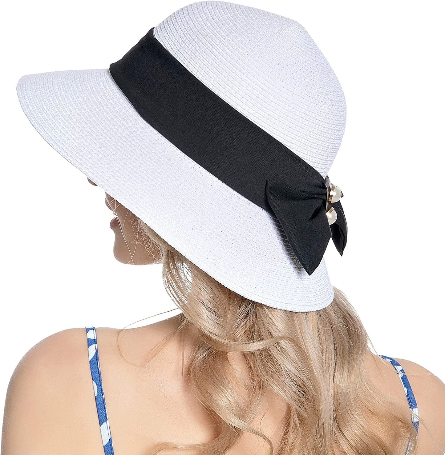 Women'S Sun Hat Wide Brim Foldable Straw Hats Summer Travel Beach Cap Apparel & Accessories > Clothing Accessories > Hats Muryobao A - White