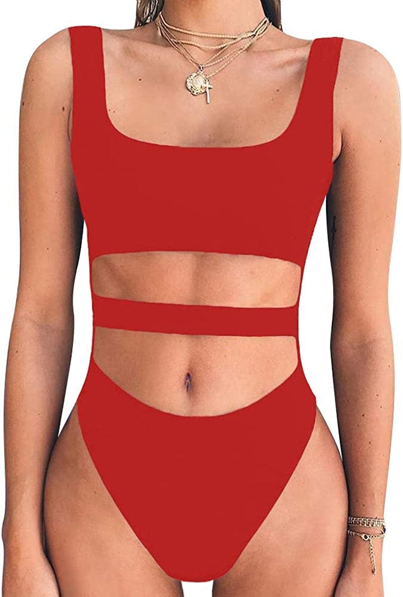 Women'S Tank Top Cut Out Sleeveless Bodice Bodysuit Party Clubwear Red / Large