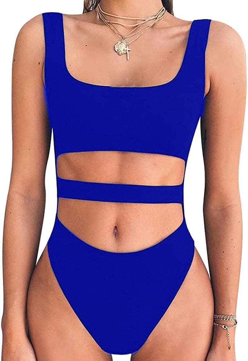 Women'S Tank Top Cut Out Sleeveless Bodice Bodysuit Party Clubwear Royal Blue / Large