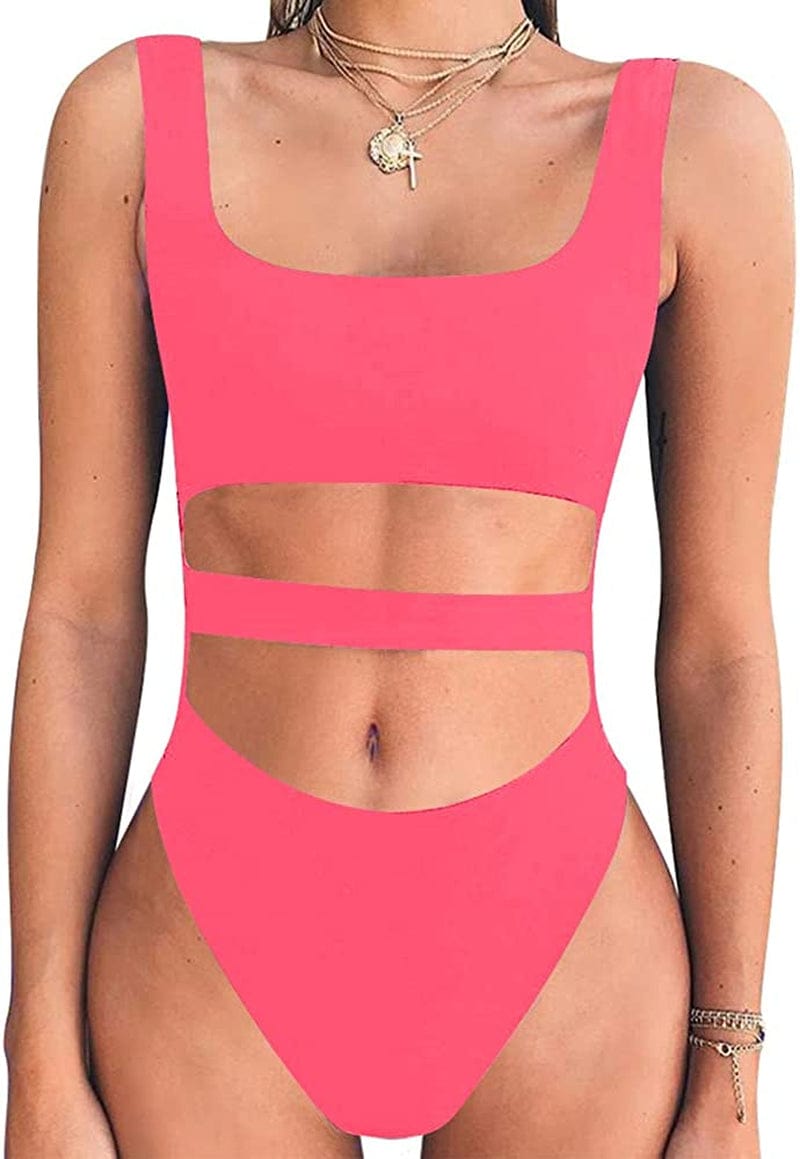 Women'S Tank Top Cut Out Sleeveless Bodice Bodysuit Party Clubwear Fluopink / Large