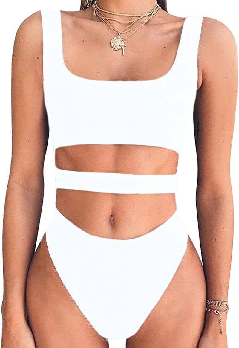 Women'S Tank Top Cut Out Sleeveless Bodice Bodysuit Party Clubwear White / Medium