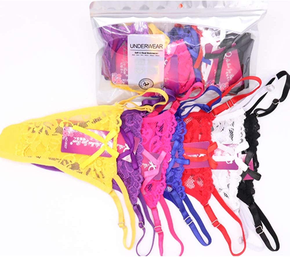 Women'S Tassels Bowknot Ribbons Sexy Lace Thongs Panties Adjustable G-String Underwear Multicolor
