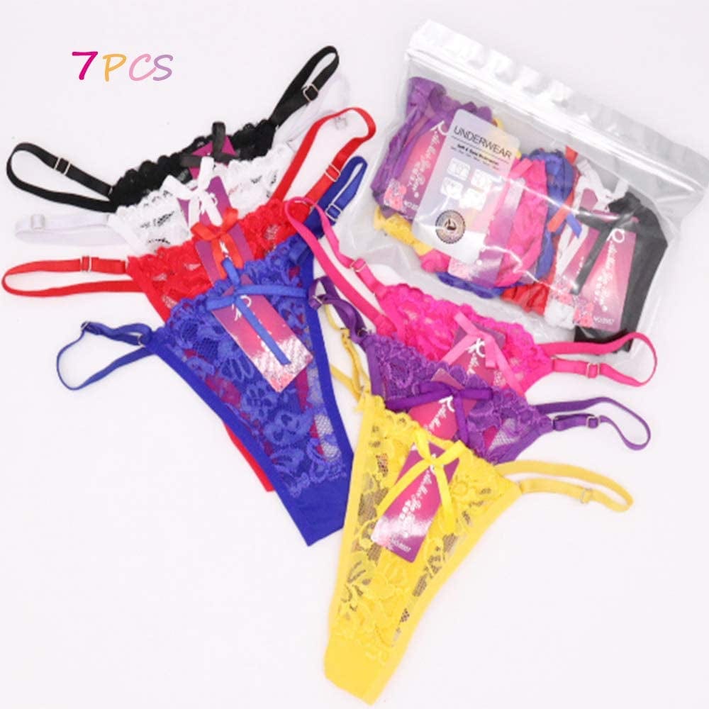 Women'S Tassels Bowknot Ribbons Sexy Lace Thongs Panties Adjustable G-String Underwear Multicolor