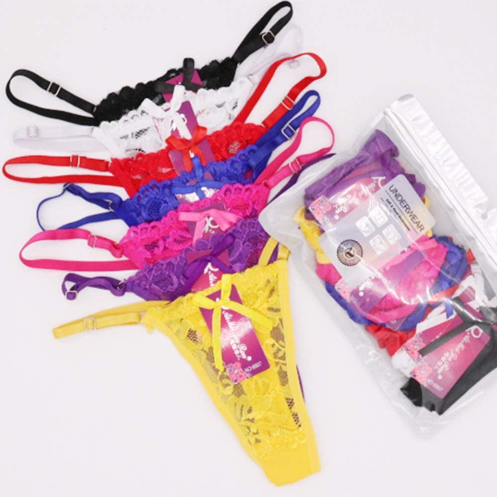 Women'S Tassels Bowknot Ribbons Sexy Lace Thongs Panties Adjustable G-String Underwear Multicolor