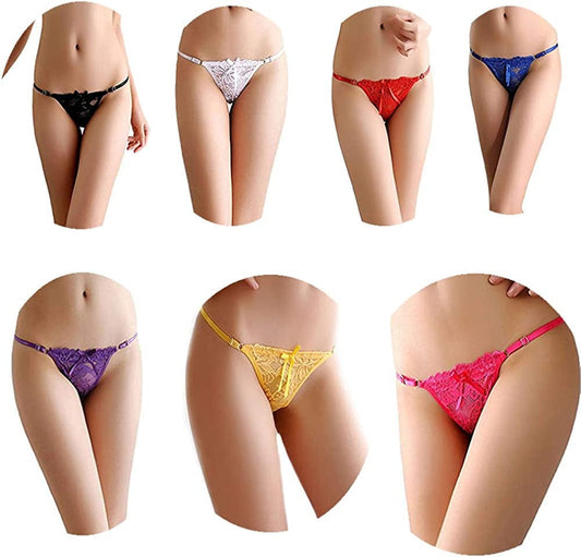 Women'S Tassels Bowknot Ribbons Sexy Lace Thongs Panties Adjustable G-String Underwear Multicolor