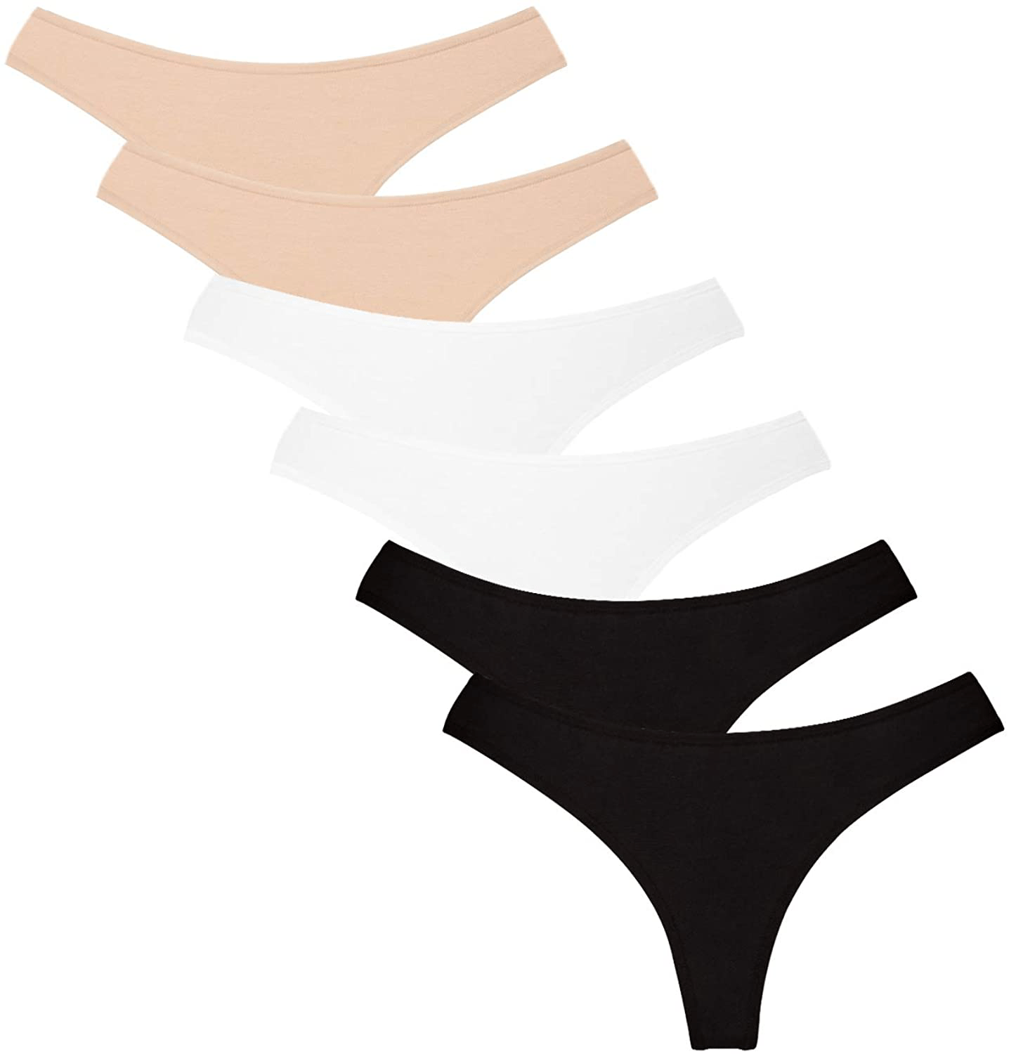 Women's Thongs Breathable Cotton Panties Stretch Low Rise Sexy G-String No Show Underwear Apparel & Accessories > Clothing > Underwear & Socks > Underwear Angelhood Black Nude White Large