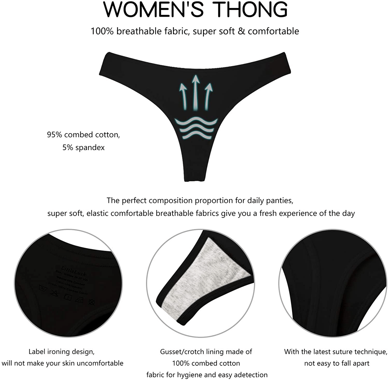 Women's Thongs Breathable Cotton Panties Stretch Low Rise Sexy G-String No Show Underwear Apparel & Accessories > Clothing > Underwear & Socks > Underwear Angelhood